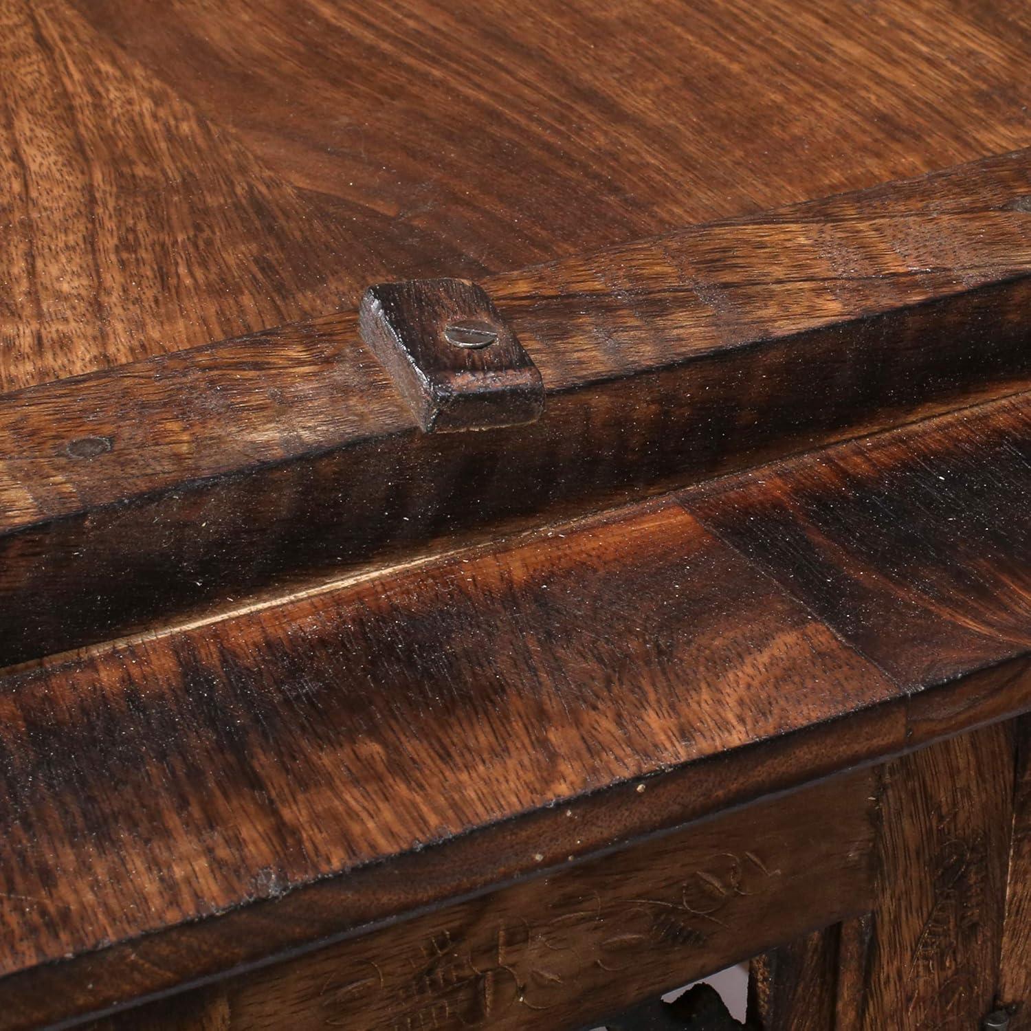 Burnt Mango Wood Rectangular Coffee Table with Carved Panels