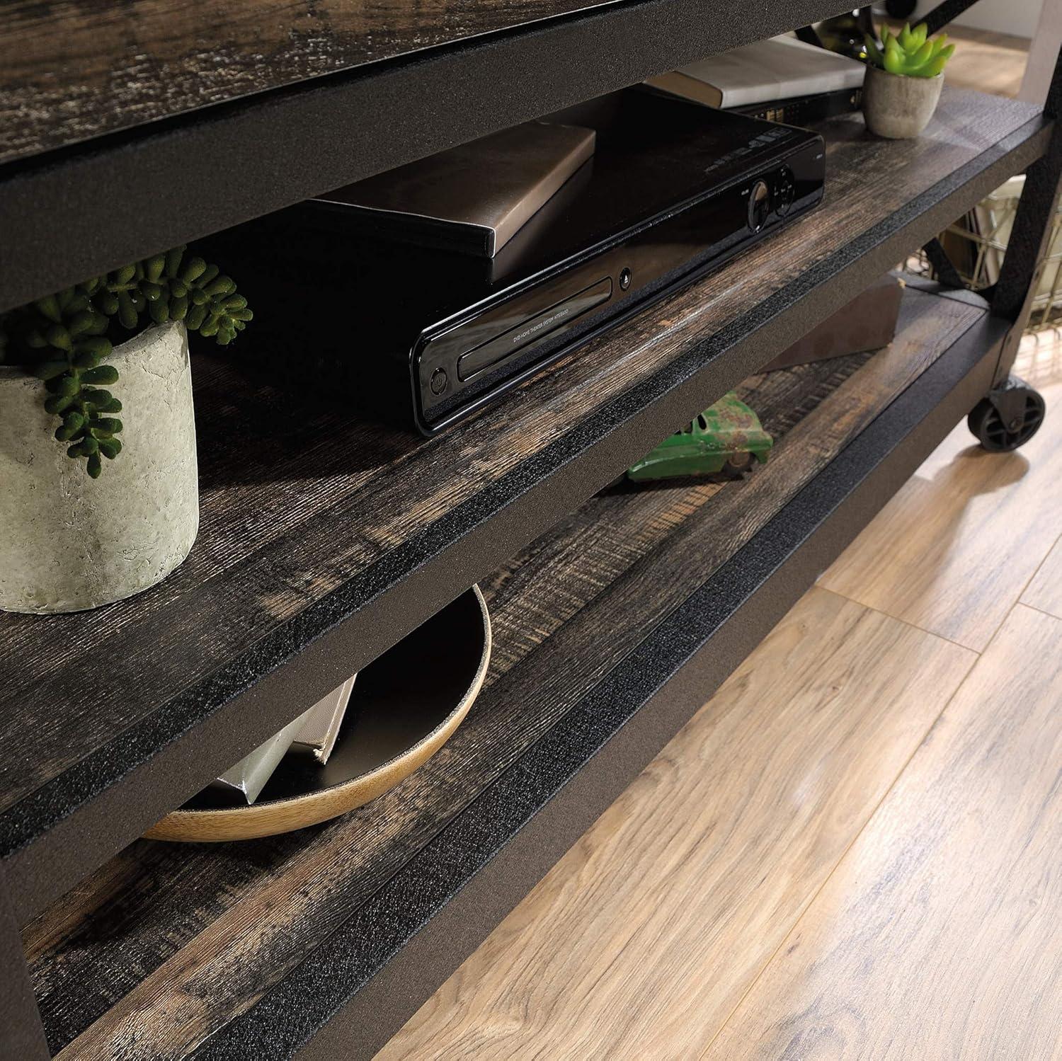 Steel River TV Stand for TVs up to 55" Brown - Sauder: Industrial Style, Open Shelving, Metal Frame