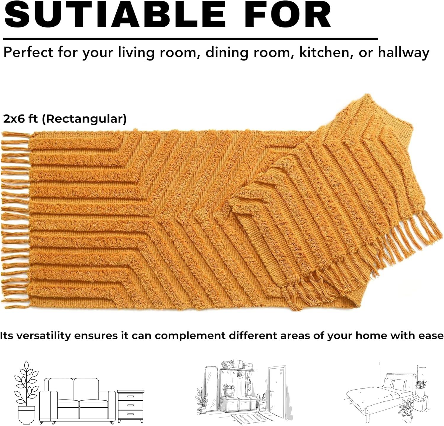 Boho Rugs for Living Room 4x6, Farmhouse Cotton Area Rug for Bedroom, Washable Tufted Indoor Floor Carpet for Kitchen Dorm Office Dining Room Office H