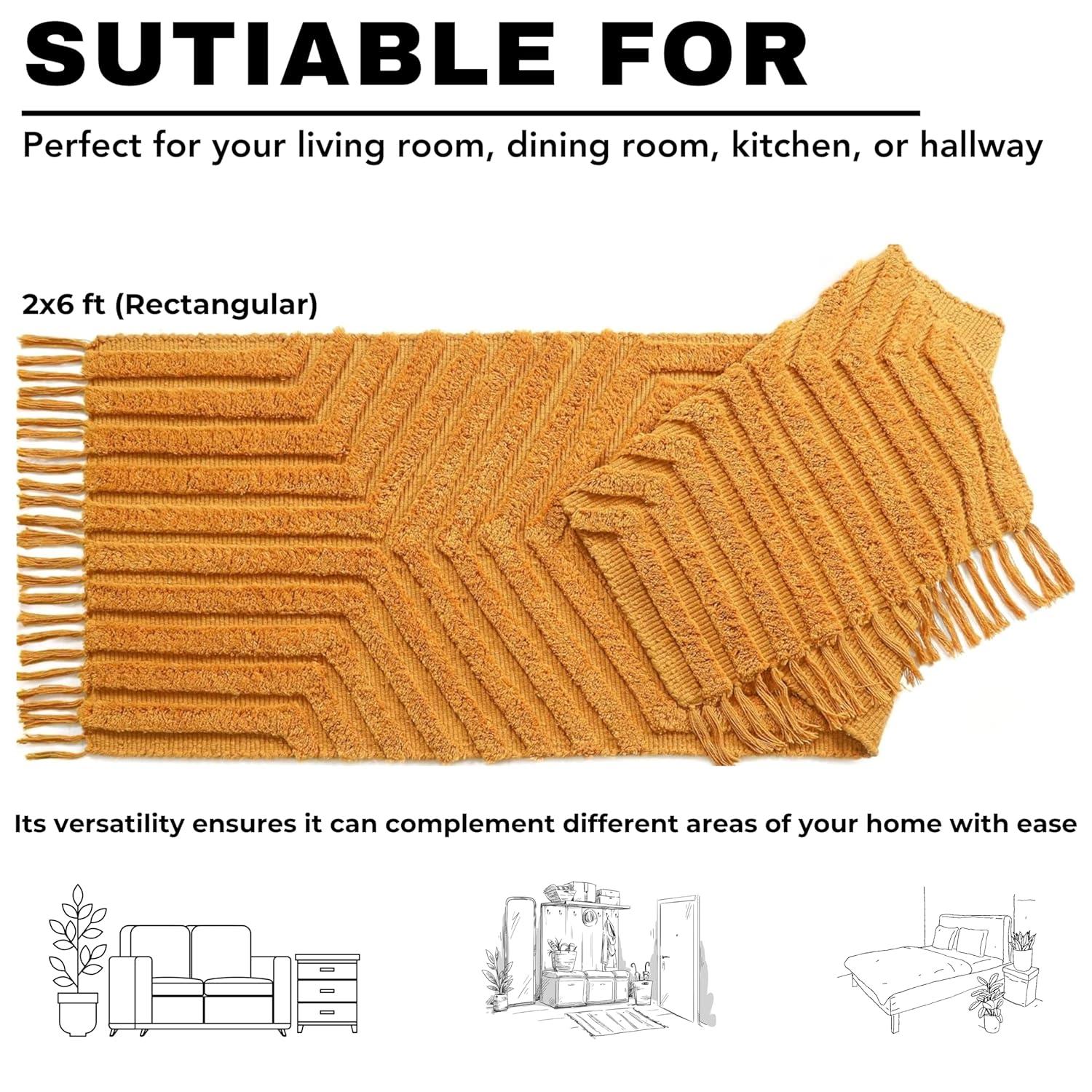 Boho Rugs for Living Room 4x6, Farmhouse Cotton Area Rug for Bedroom, Washable Tufted Indoor Floor Carpet for Kitchen Dorm Office Dining Room Office H