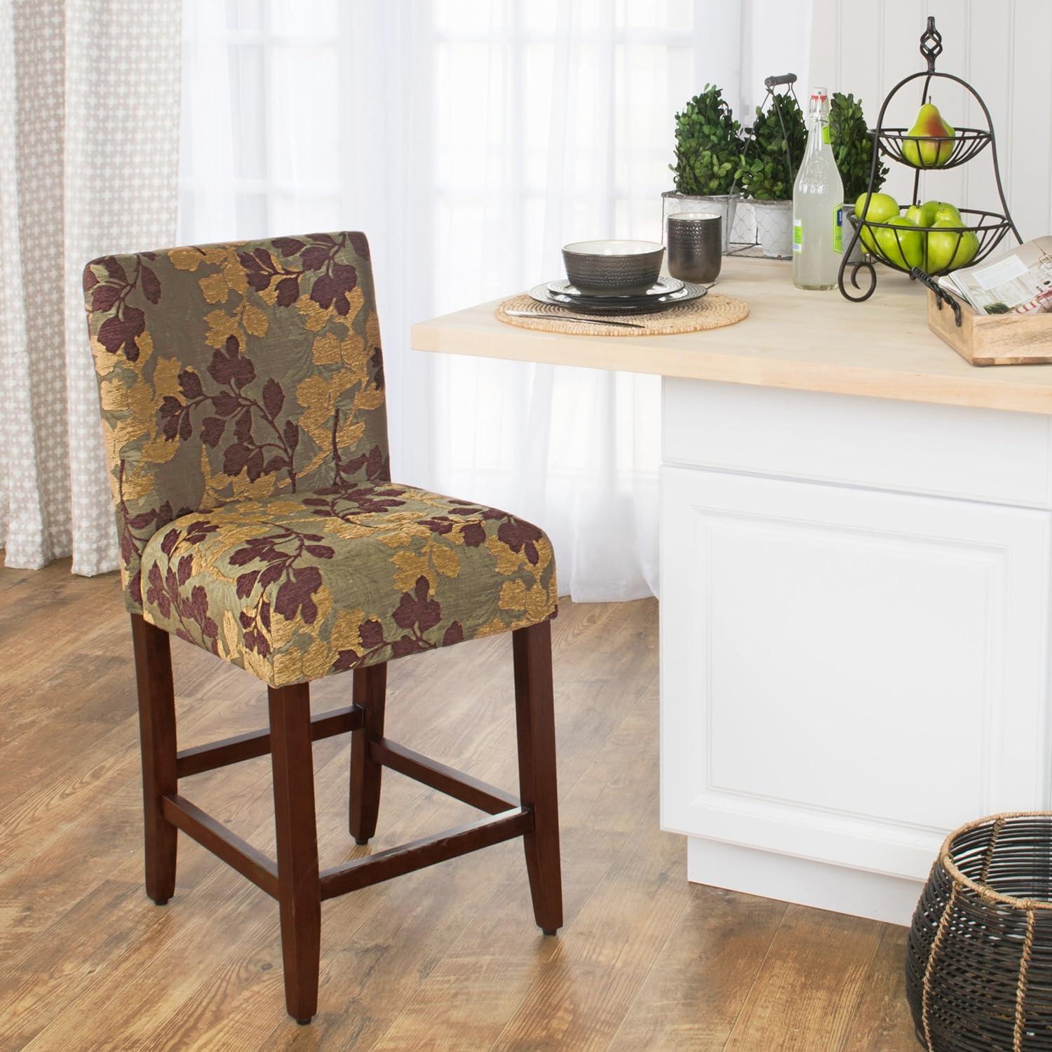 24" Brown and Sage Upholstered Counter Height Barstool