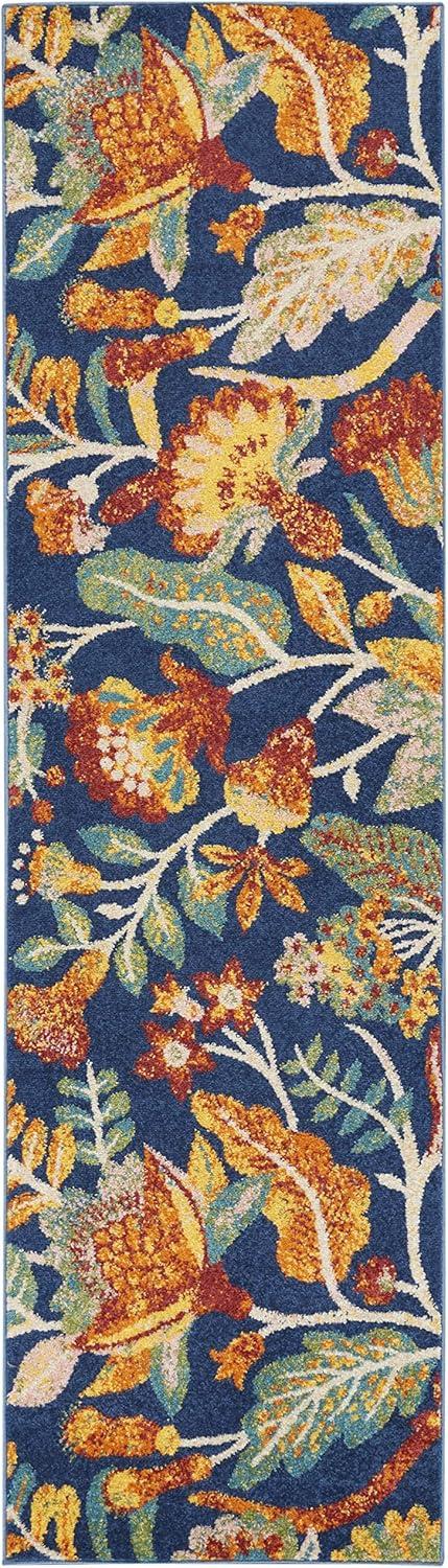 Nourison Allur Floral Navy Multicolor 2'3" x 7'6" Area Rug, (2x8)