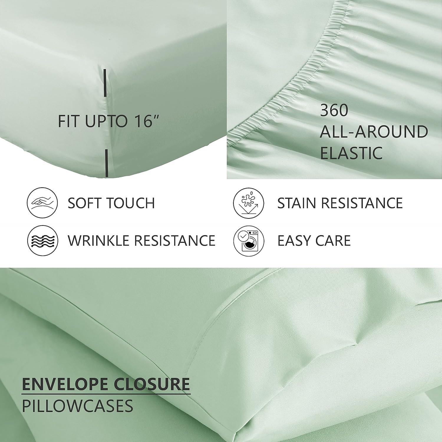 American Home Collection Queen Size 6 Piece Bed Sheet Set Mint - Ultra Soft Microfiber Deep Pocket Wrinkle Free