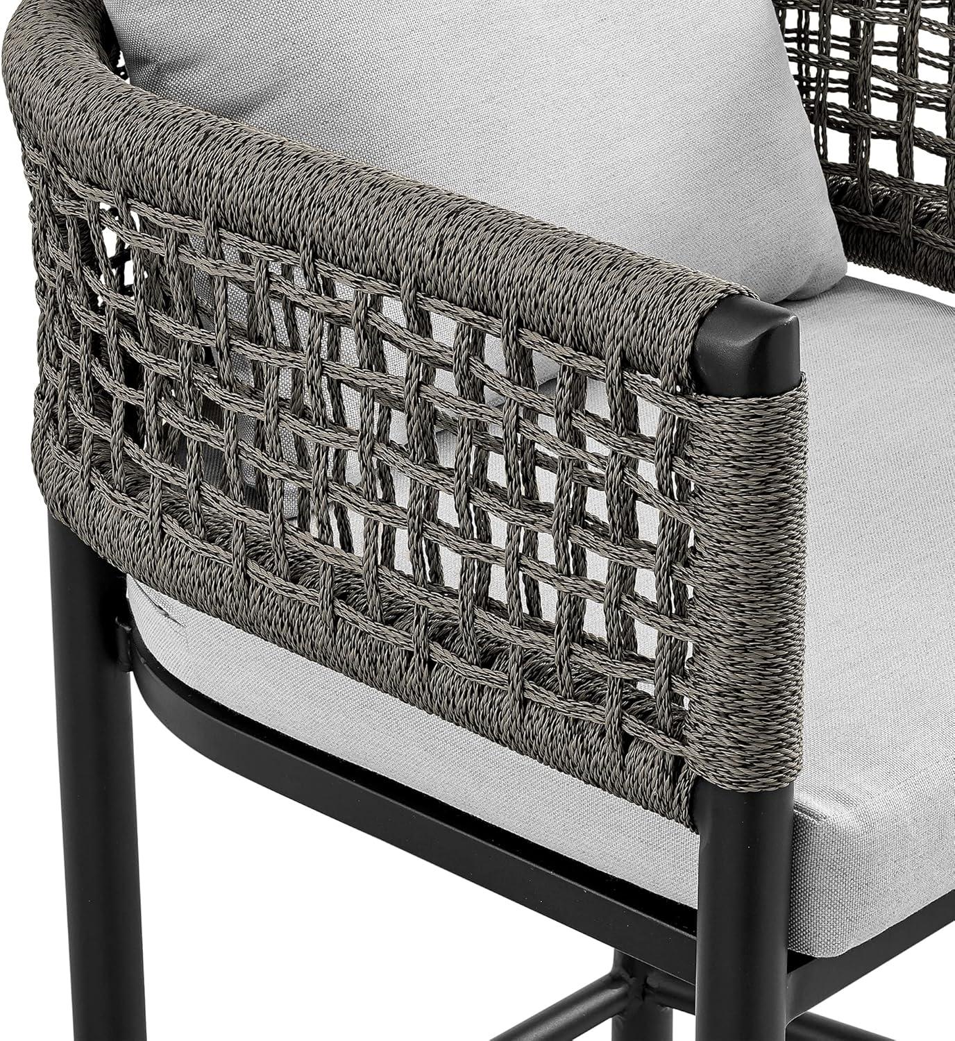 Felicia Black Aluminum Outdoor Counter Chair with Gray Cushions