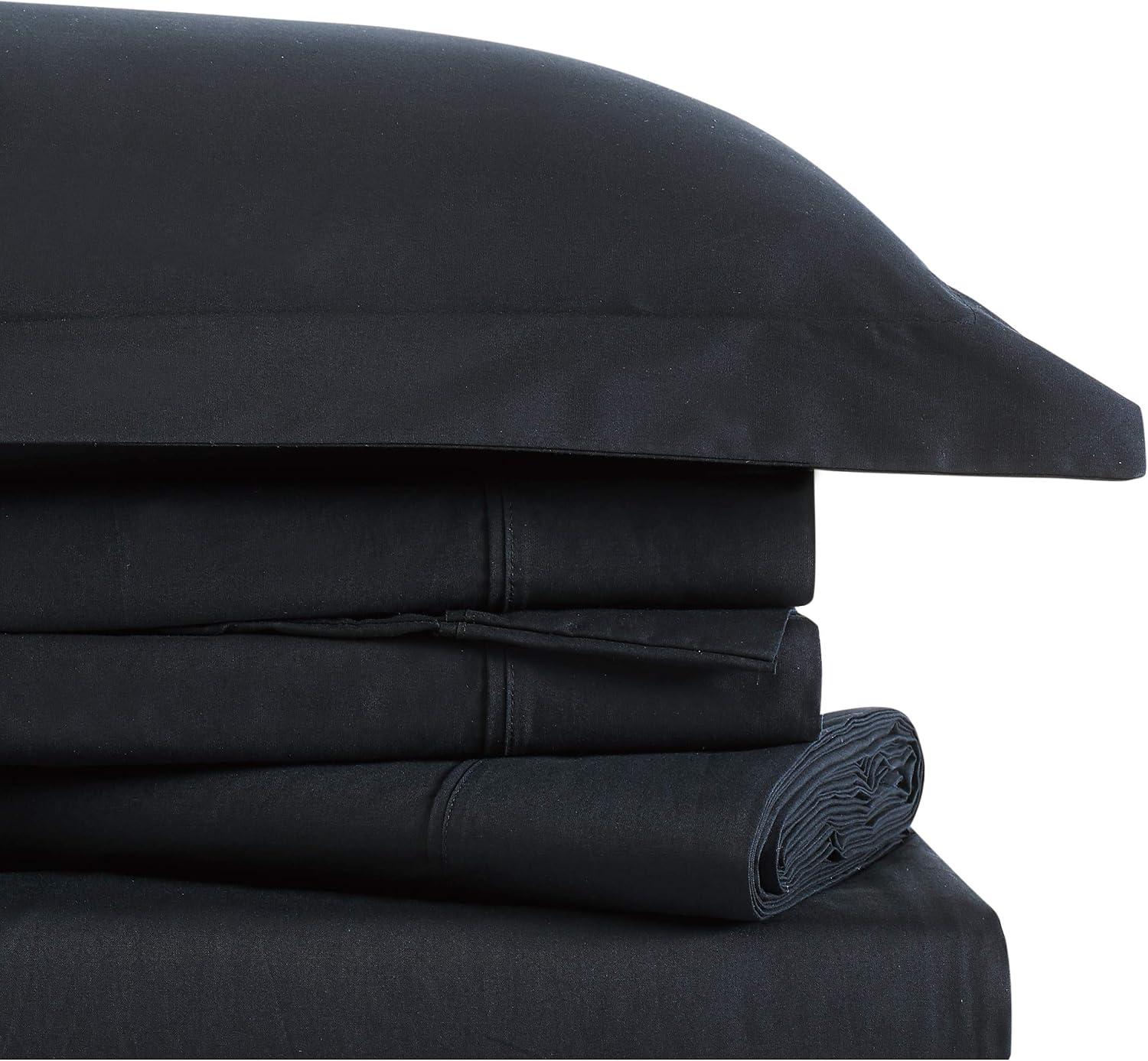 Classic Black Cotton Percale Full Sheet Set