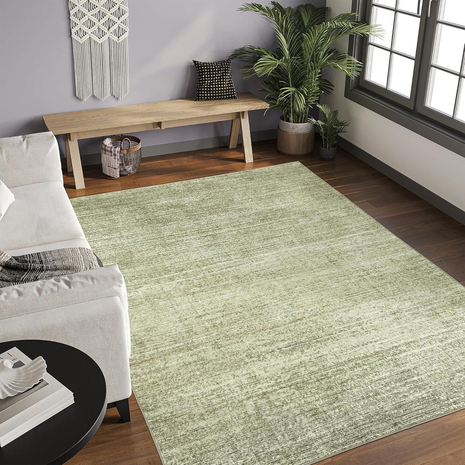 Sage Green Abstract Flat Woven Washable Area Rug