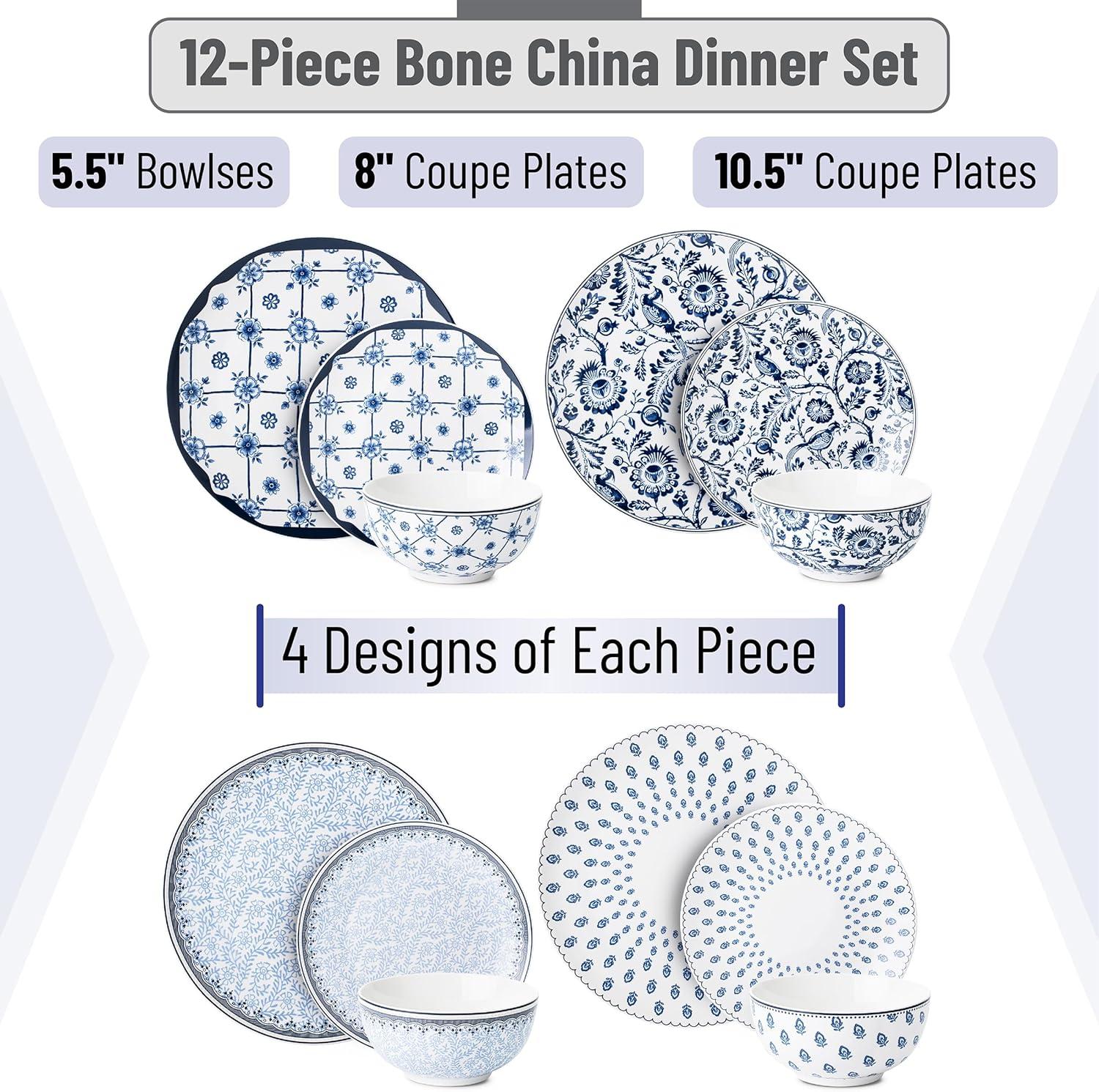 BTaT- Dinnerware Sets for 4, 12 pcs, Ceramic Dinnerware Sets