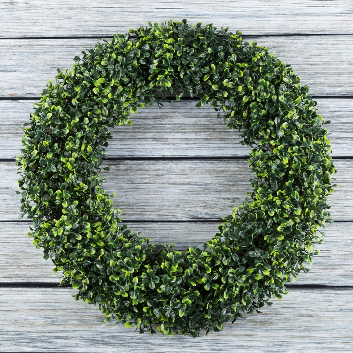 Pure Garden Set of Two 19.5-Inch Indoor/Outdoor Artificial Boxwood Wreaths