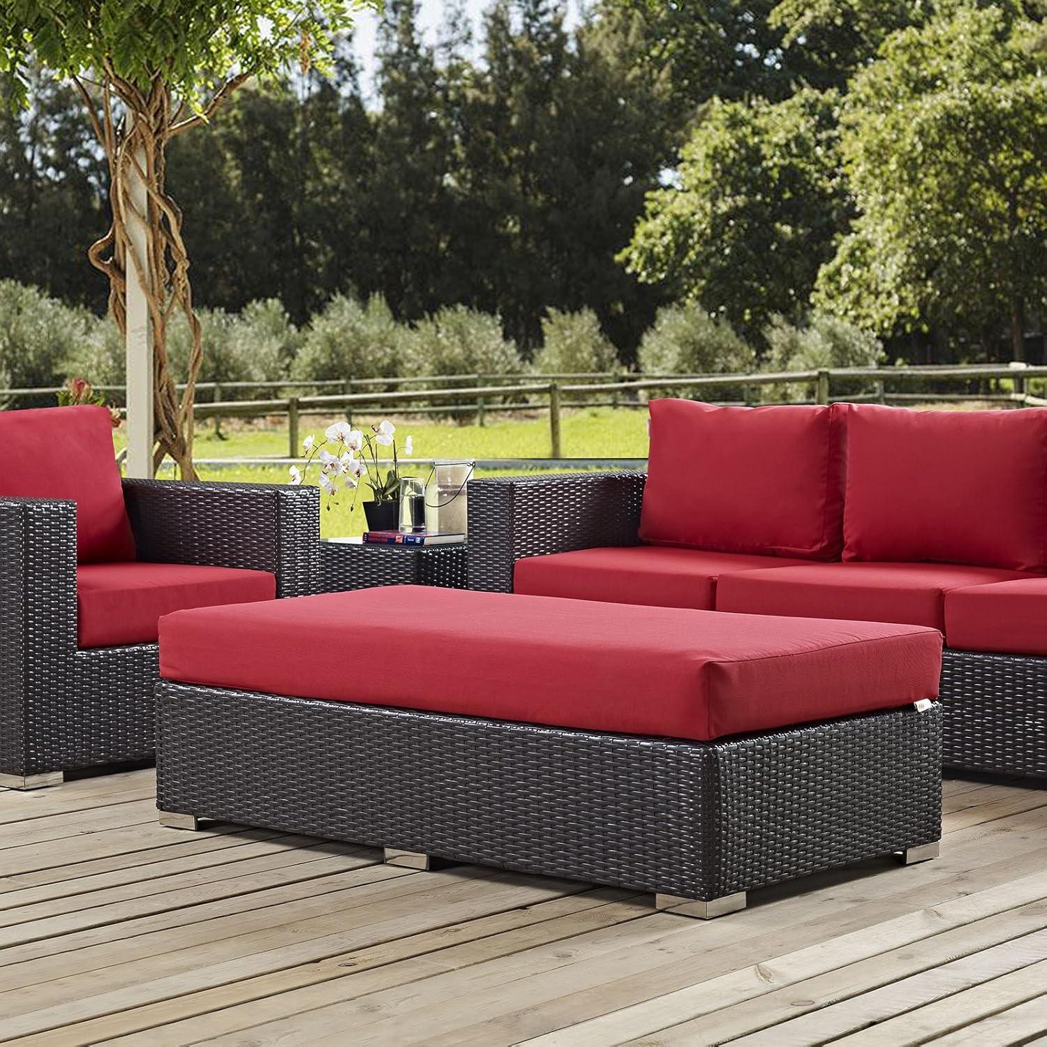 Convene Espresso Red Outdoor Patio Fabric Ottoman with Aluminum Frame