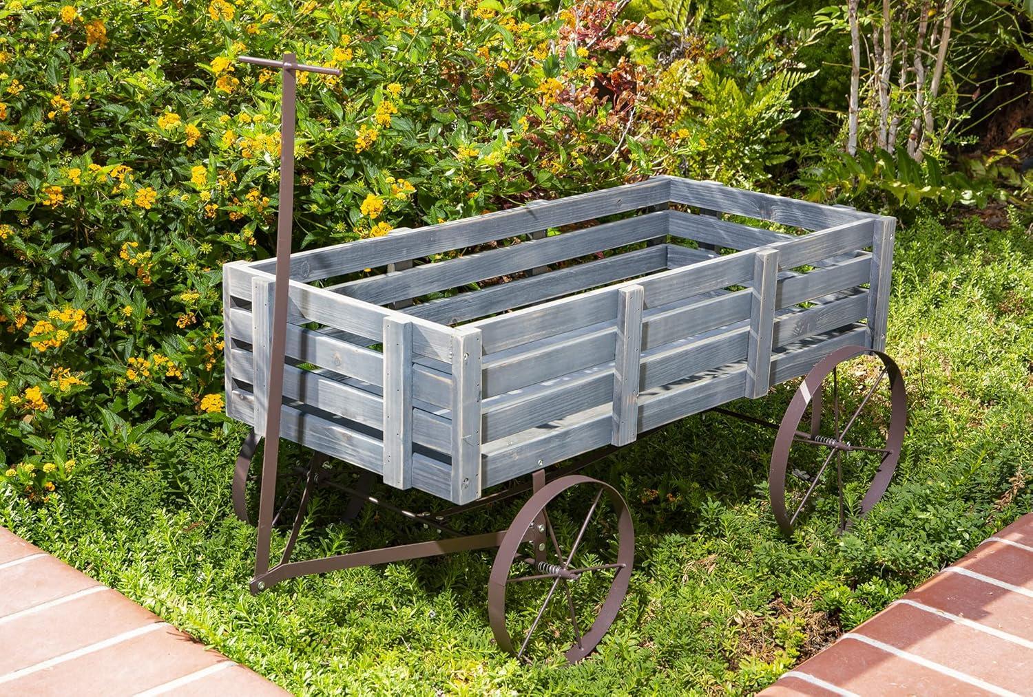 Shine Company Transitional Cedar Wood Decorative Wagon Garden Planter in Gray