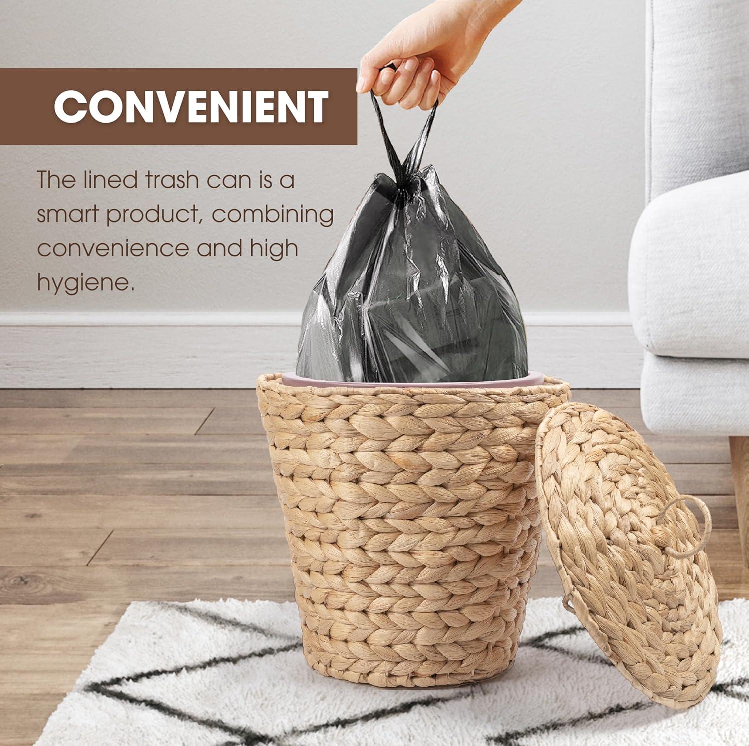 Medium Natural Wicker Round Trash Can with Lid