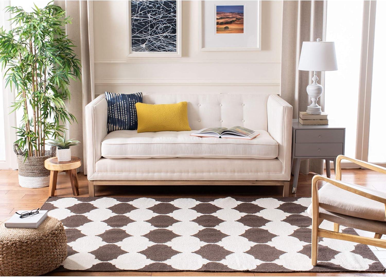 Dhurries DHU624 Hand Woven Area Rug - Brown/Ivory - 8'x10' - Safavieh.