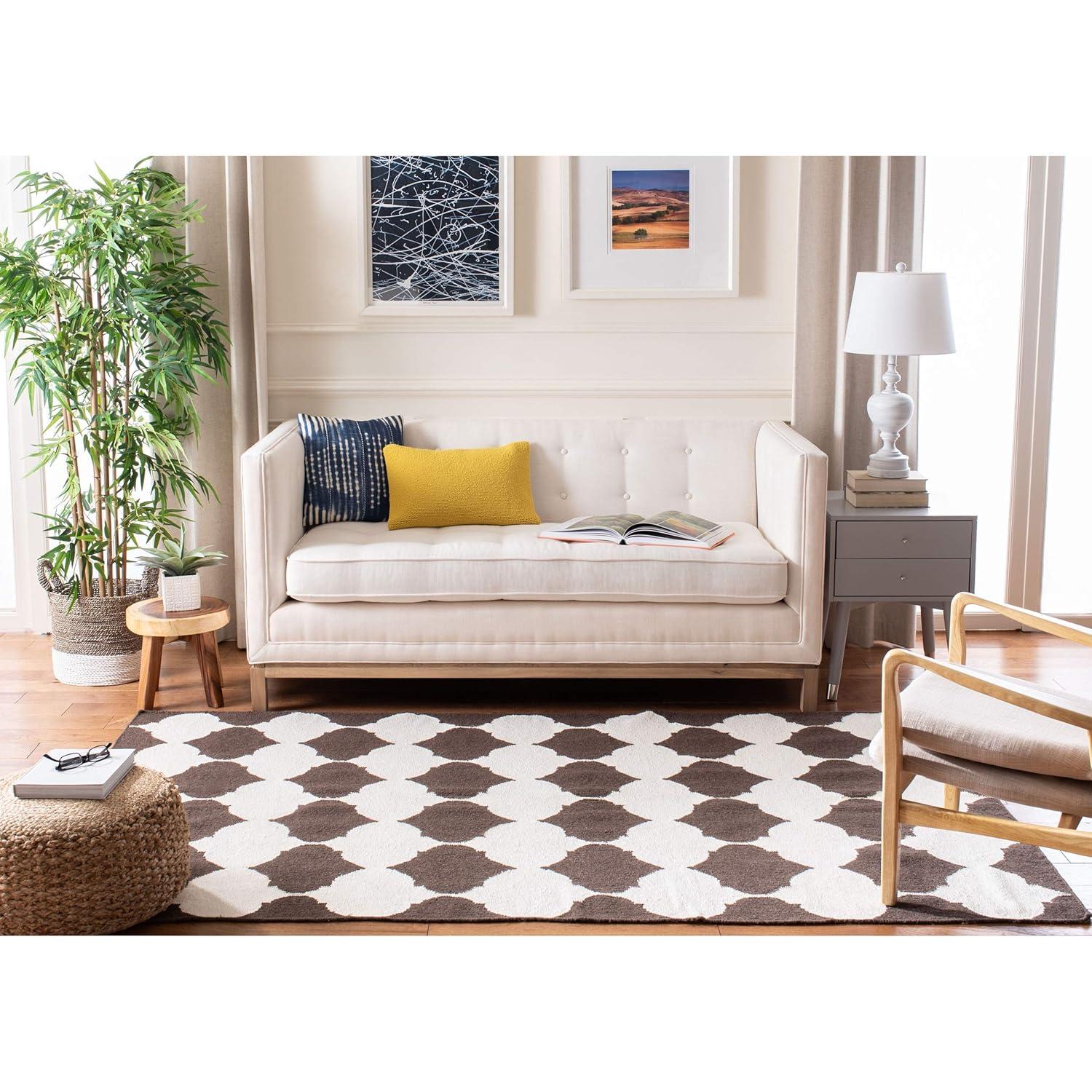 Dhurries DHU624 Hand Woven Area Rug - Brown/Ivory - 8'x10' - Safavieh.