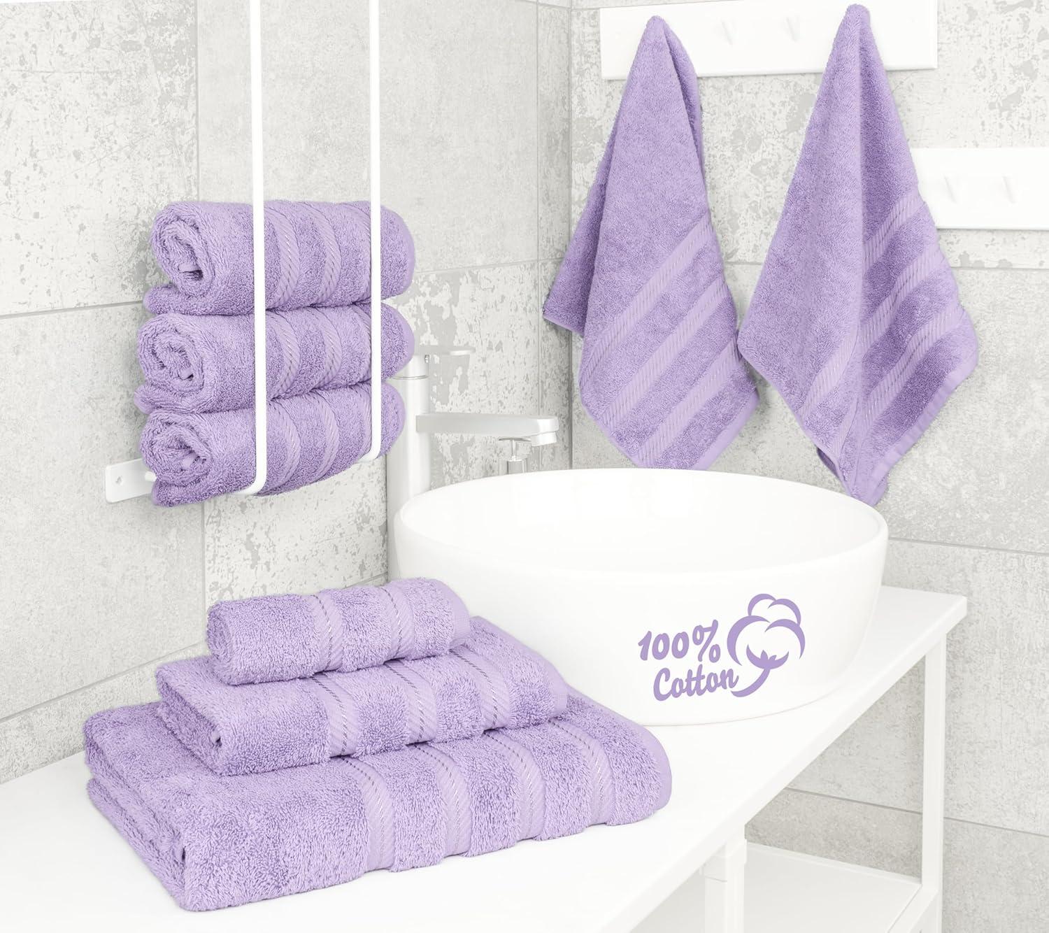 American Soft Linen 6 Piece Towel Set, 100% Cotton Bath Towels for Bathroom, Lilac