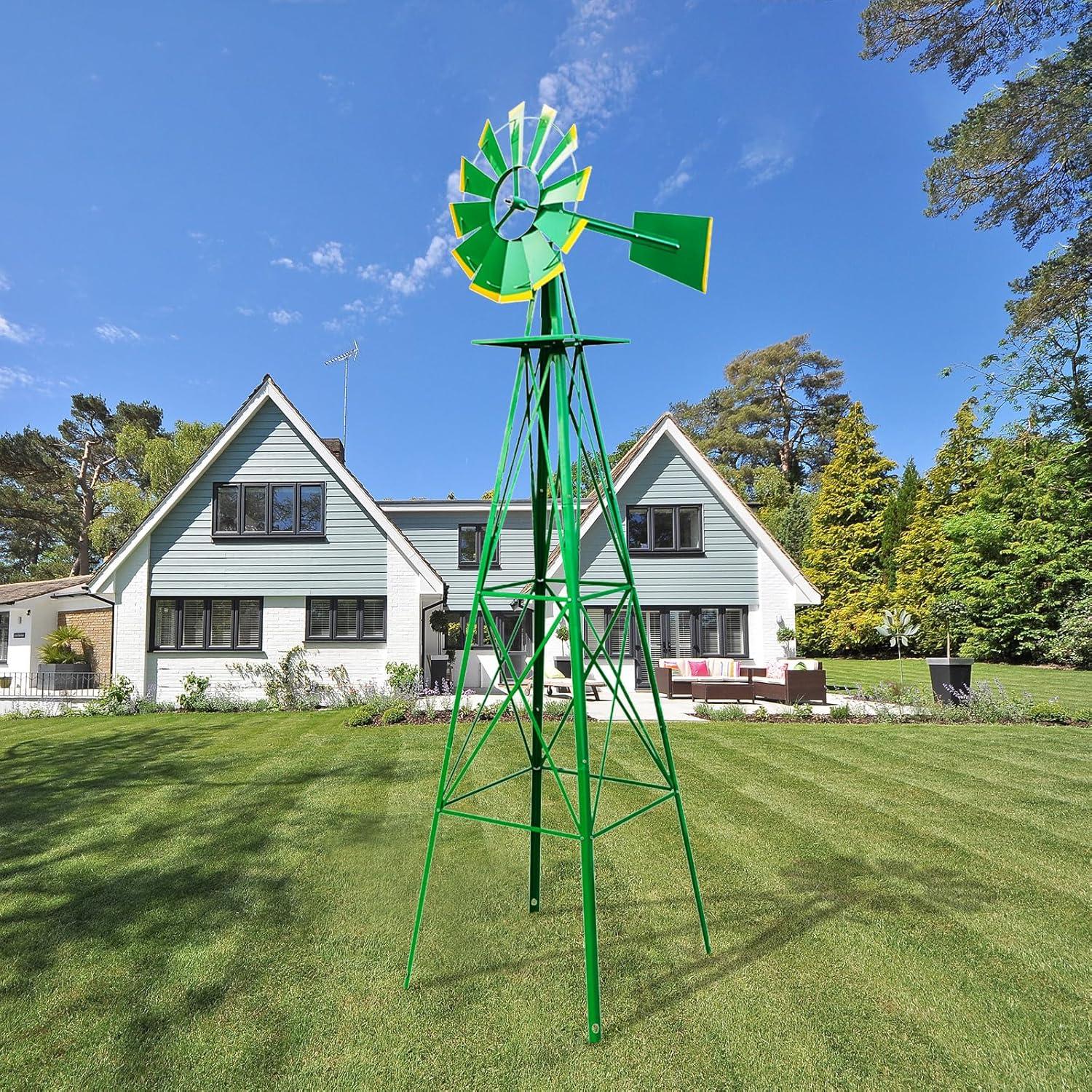 Outdoor Weather Resistant Yard Garden Windmill 8FT Green