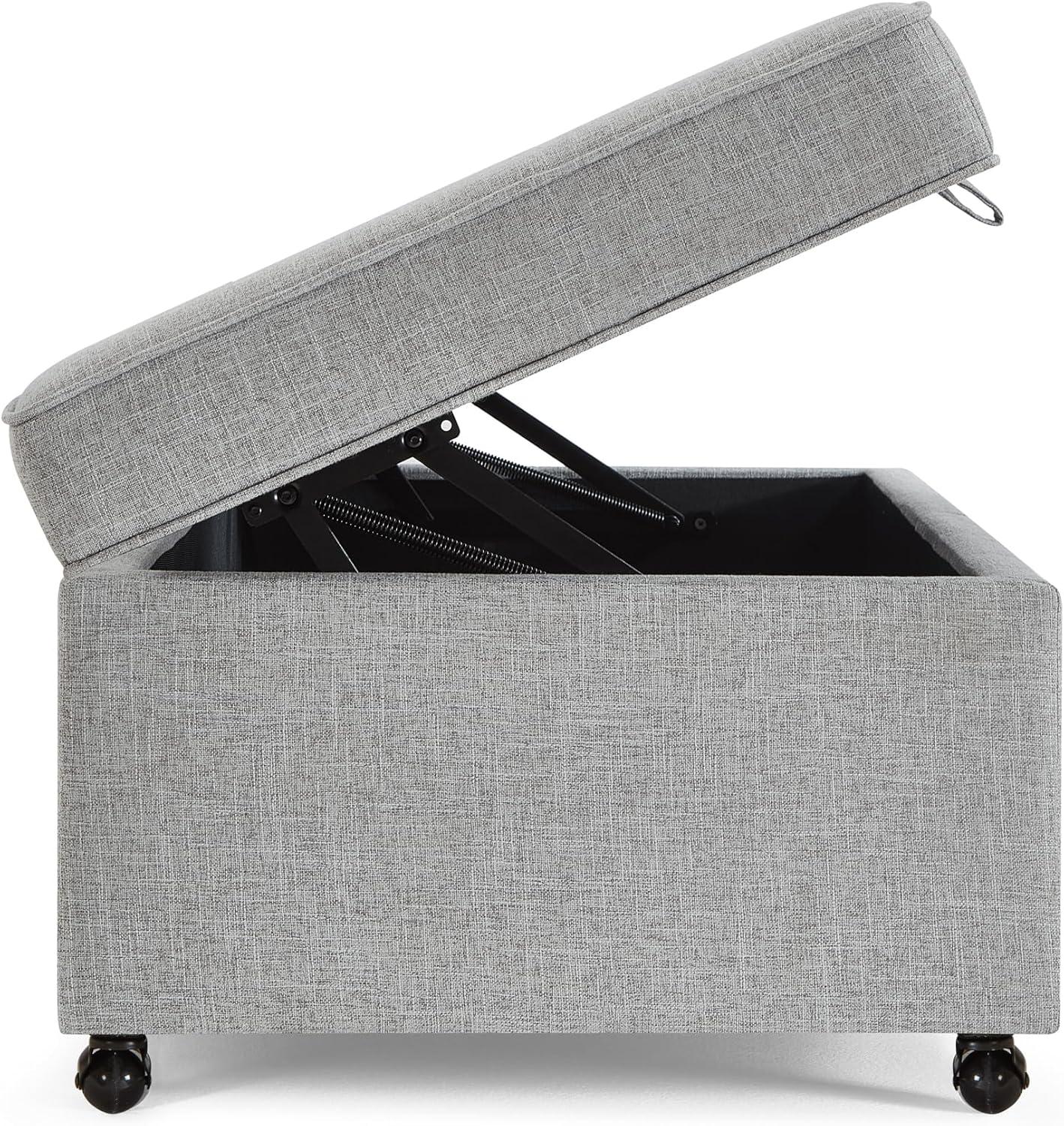 Dark Gray Faux Leather Storage Ottoman Bench with Wheels