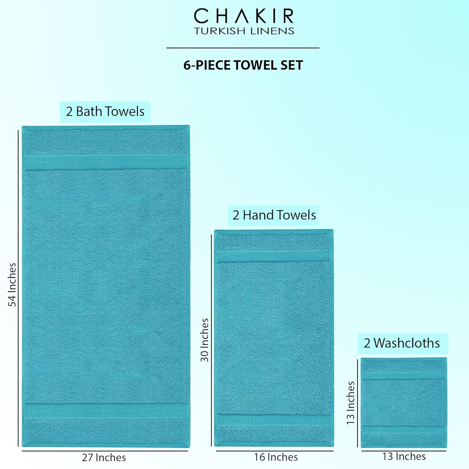 Chakir Turkish Linens 100% Cotton Premium Turkish Towels for Bathroom | 2 Bath Towels - 2 Hand Towels, 2 Washcloths (6-Piece Towel Set, Gray)
