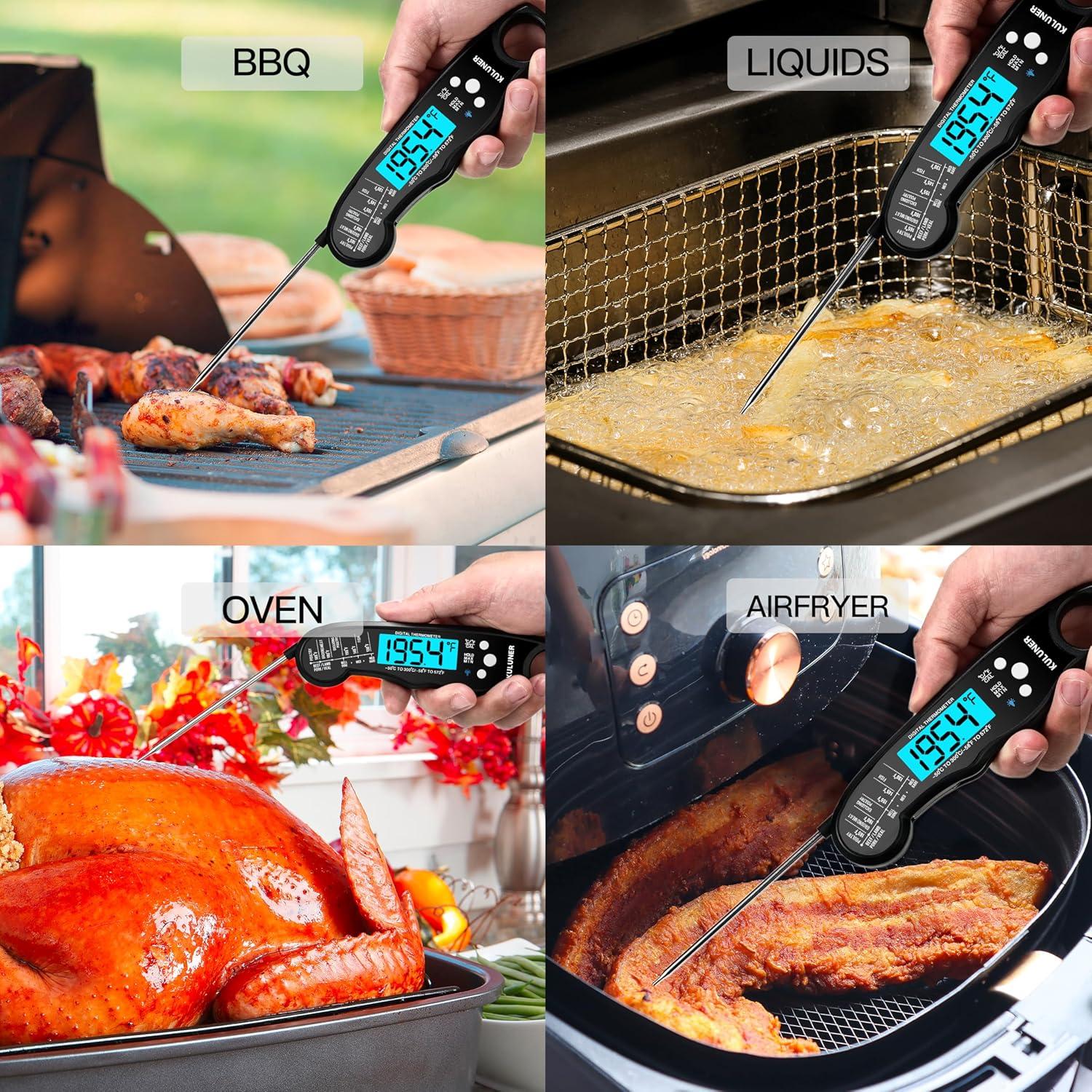 Black Waterproof Digital Instant Read Meat Thermometer with Backlight