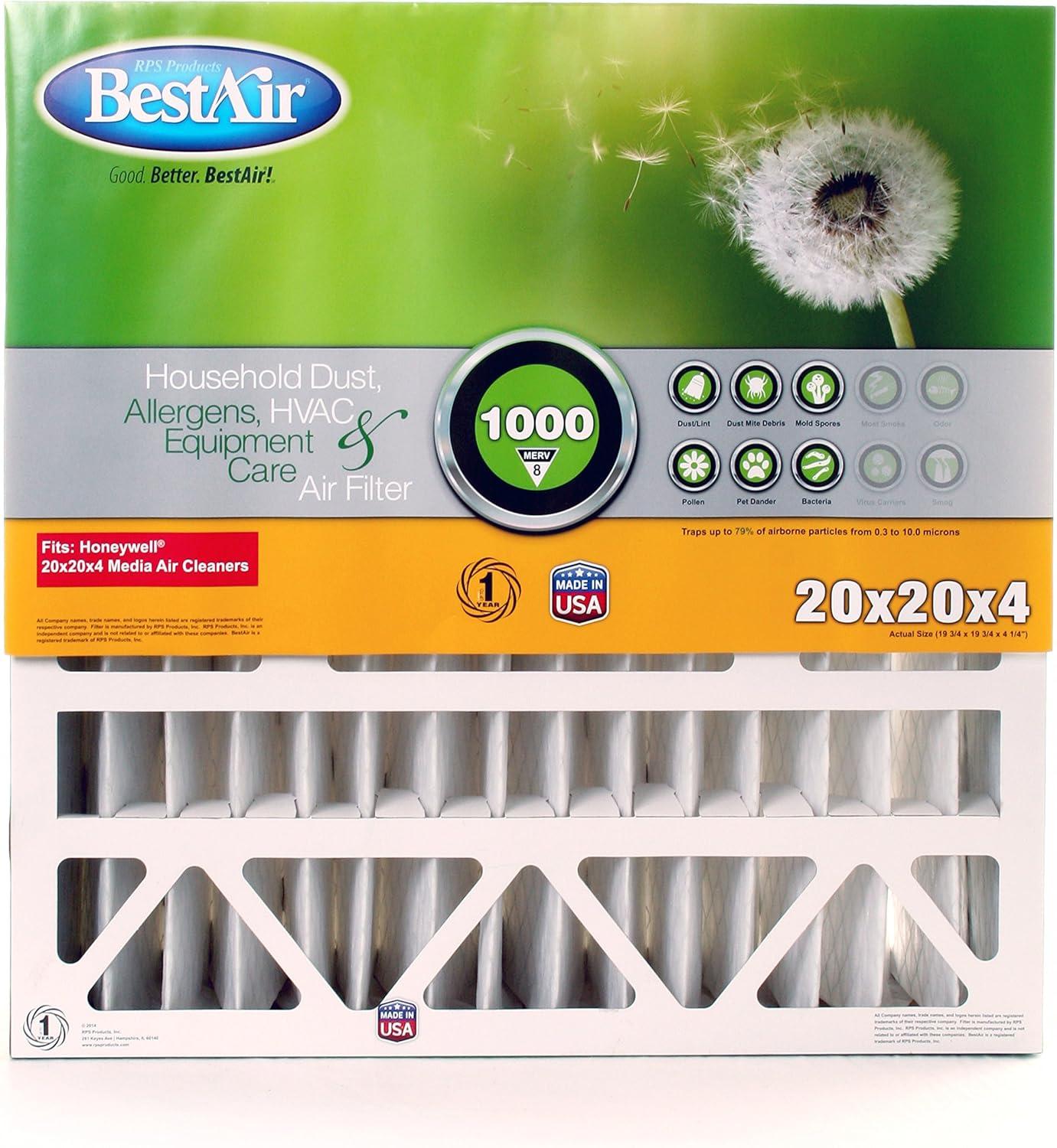 BestAir 20x20x4 MERV 8 Furnace Filter for Honeywell, Pack of 1