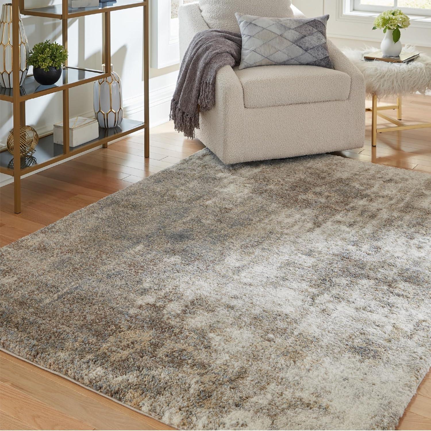 Signature Design by Ashley Pearidge Casual 7'11" x 10' Machine Woven Cloudy Abstract Pattern Large Area Rug, High Pile, Brown, Beige, Gray, & White