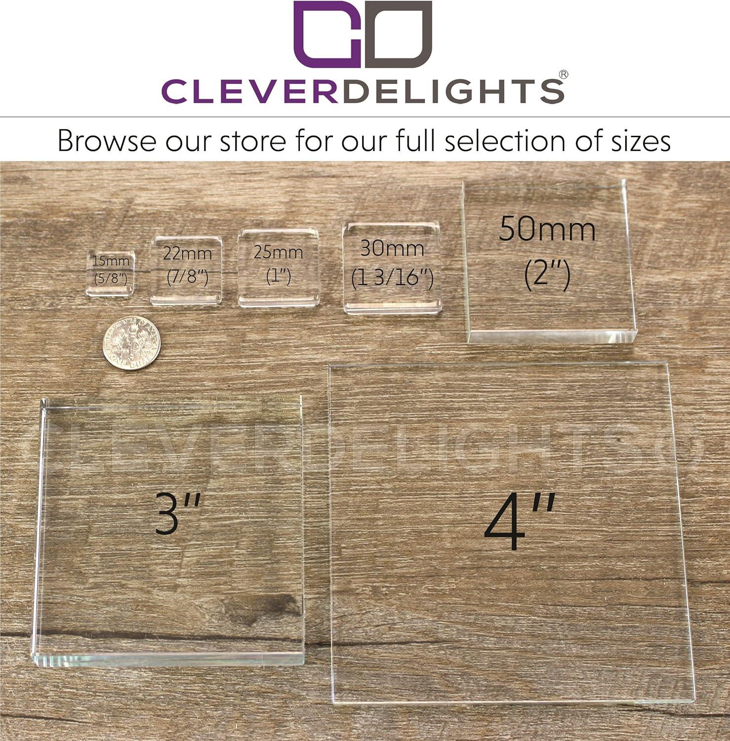 CleverDelights 1" Square Glass Tiles - 50 Pack - Clear 1 Inch Craft Tiles