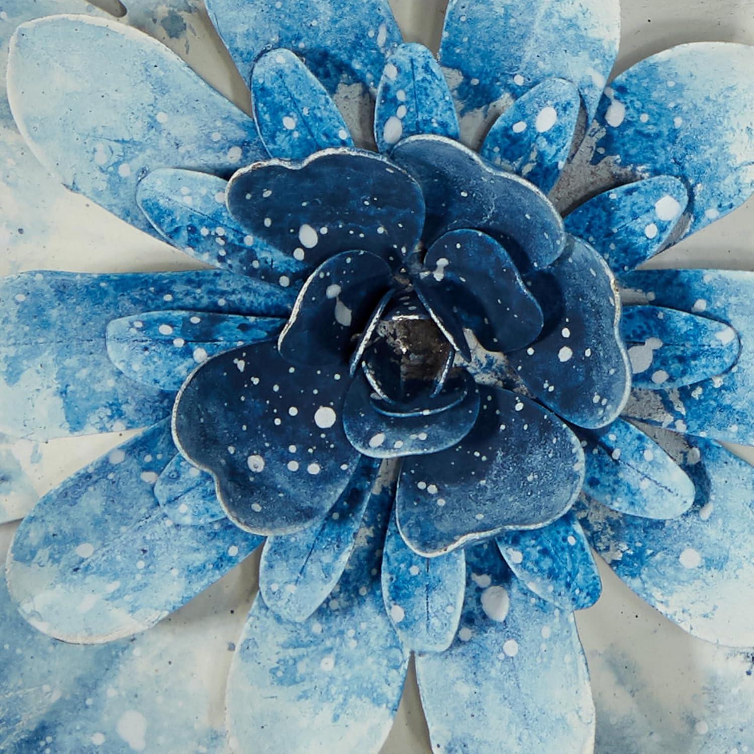 DecMode Blue Metal Floral Wall Decor