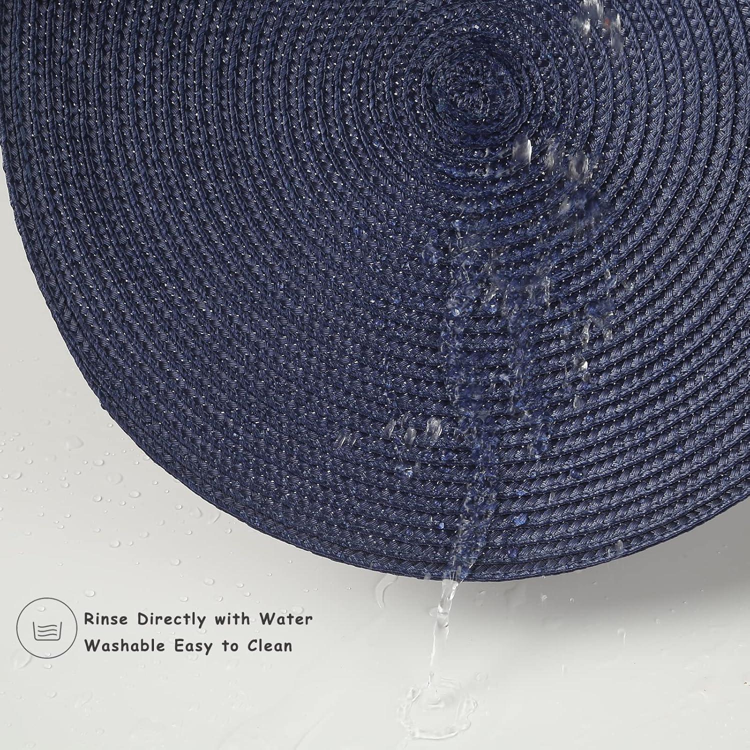 Round Placemats for Dining Table Set of 6,12.6 Inch Small Circle Placemats Washable Heat Resistant Non Slip Round Table Mats for Kitchen Table,Navy Blue