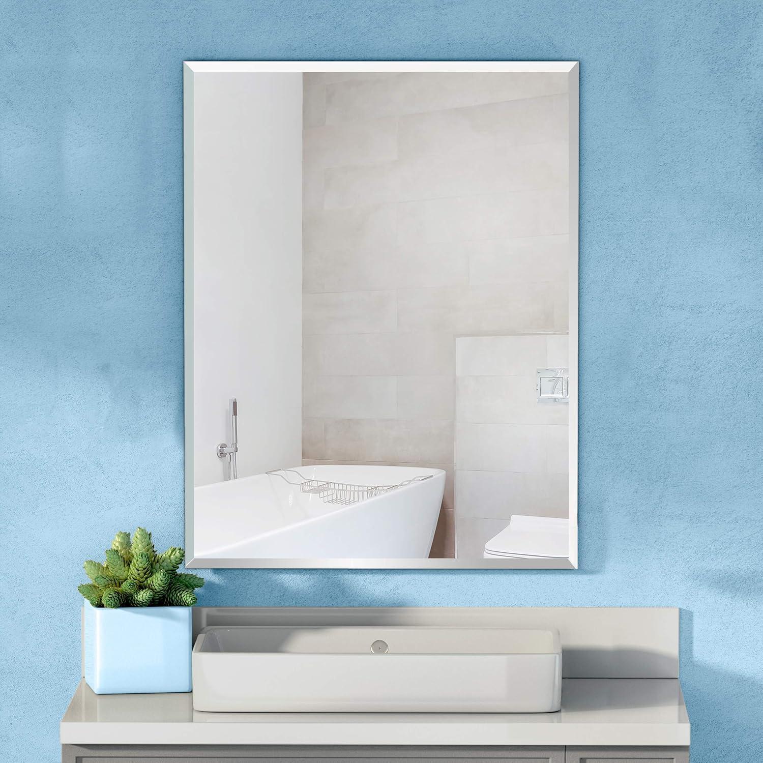 Elegant 24"H Frameless Beveled Bathroom Vanity Mirror