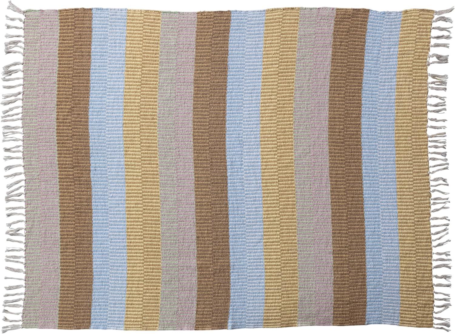 60" Brown and Cream Striped Cotton Throw Blanket