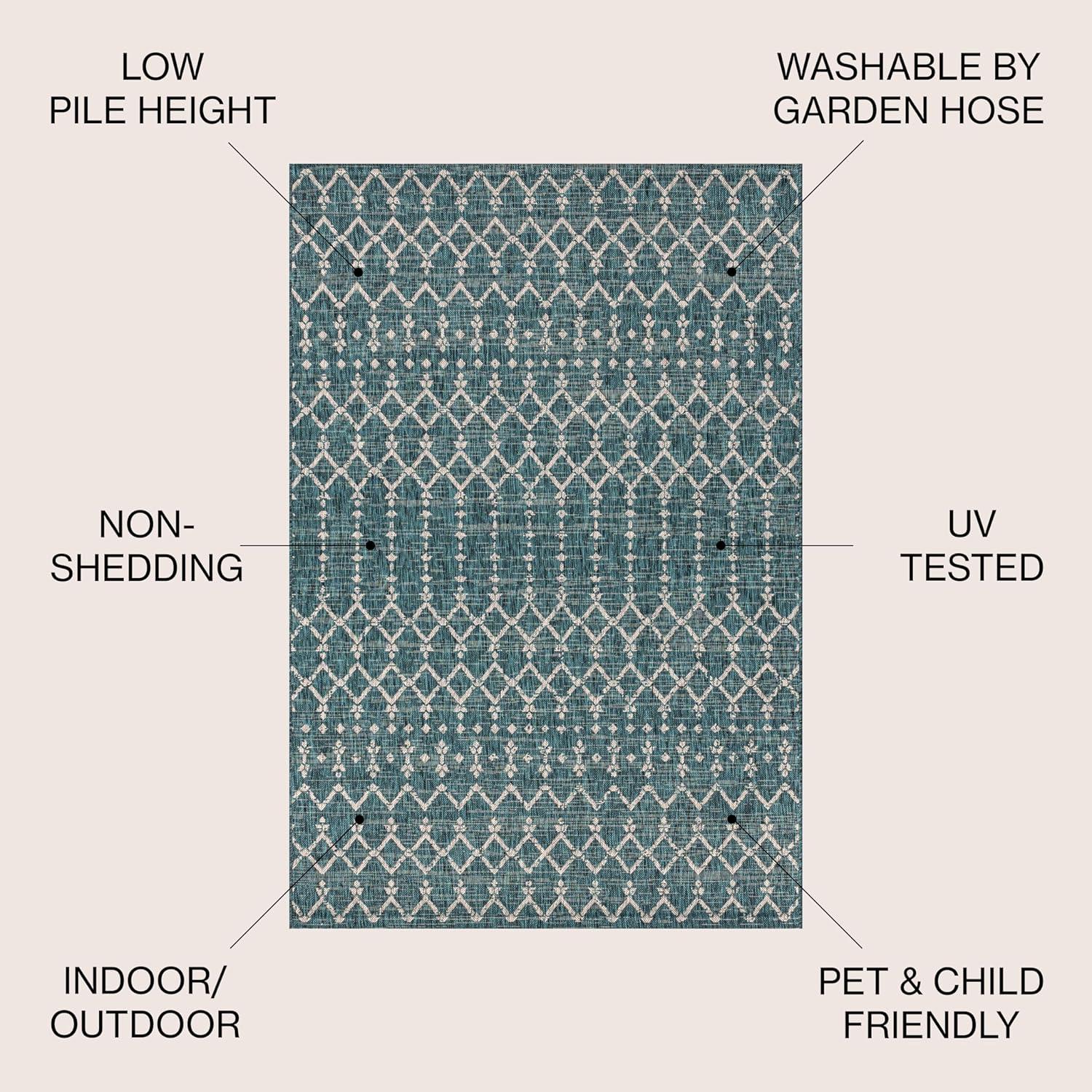 5'x8' Ourika Moroccan Geometric Textured Weave Indoor/Outdoor Area Rug, Teal/Gray - JONATHAN Y