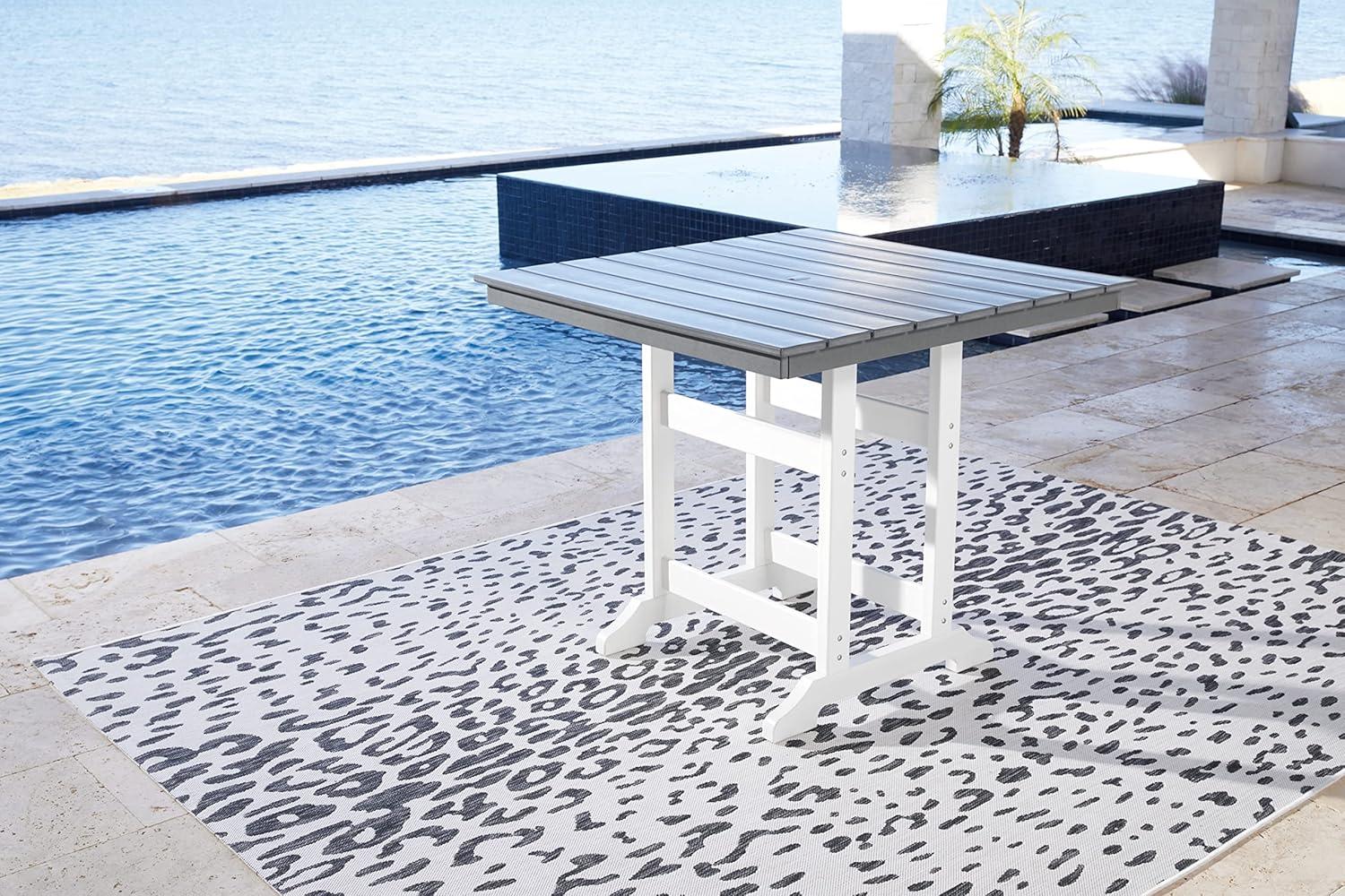 Signature Design by Ashley Outdoor Transville HDPE Patio Counter Table with Umbrella Option, Gray