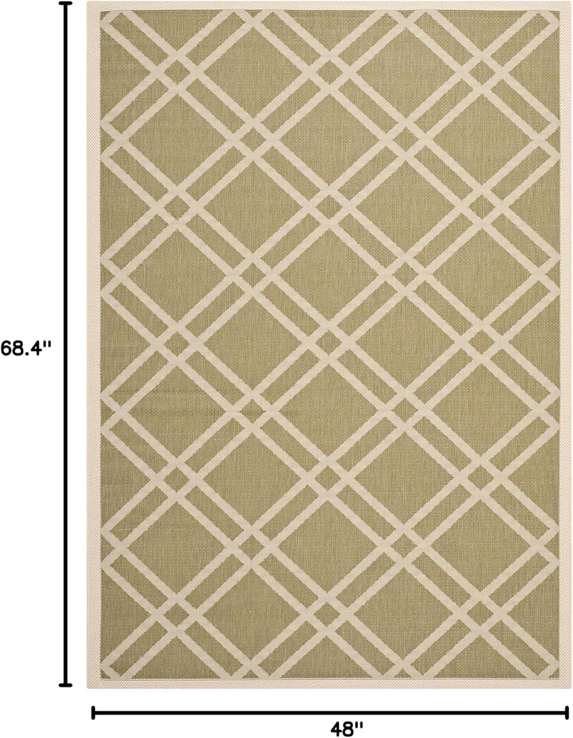 SAFAVIEH Courtyard Jasper Geometric Bordered Indoor/Outdoor Area Rug, 4' x 5'7", Green/Beige