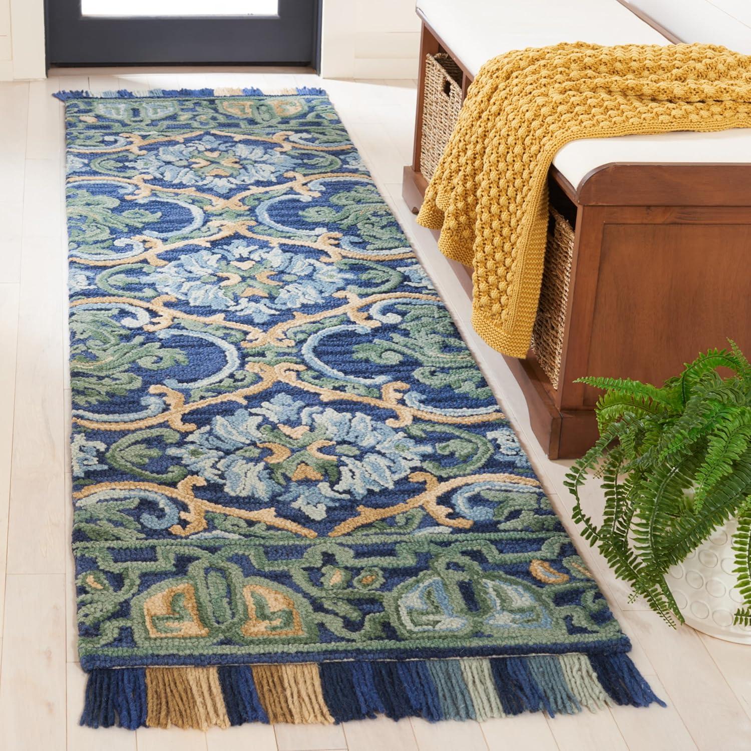 Blossom BLM422 Hand Tufted Runner Rug - Navy/Green - 2'3"x14' - Safavieh.