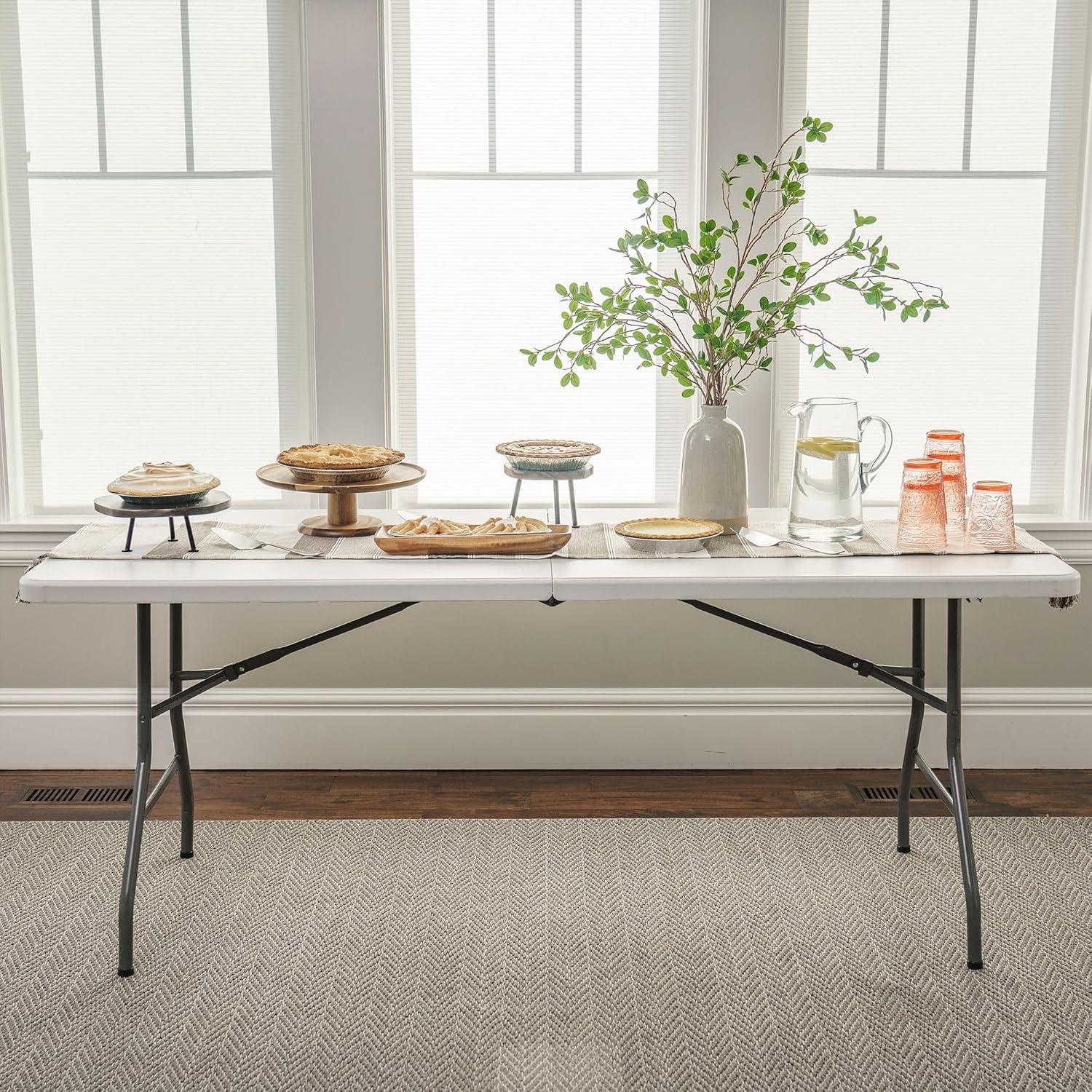 Peakform Multipurpose Banquet Fold-In-Half Table Lightweight Durable Desk with Secure Base for Indoor and Outdoor Events, 6 Foot, White