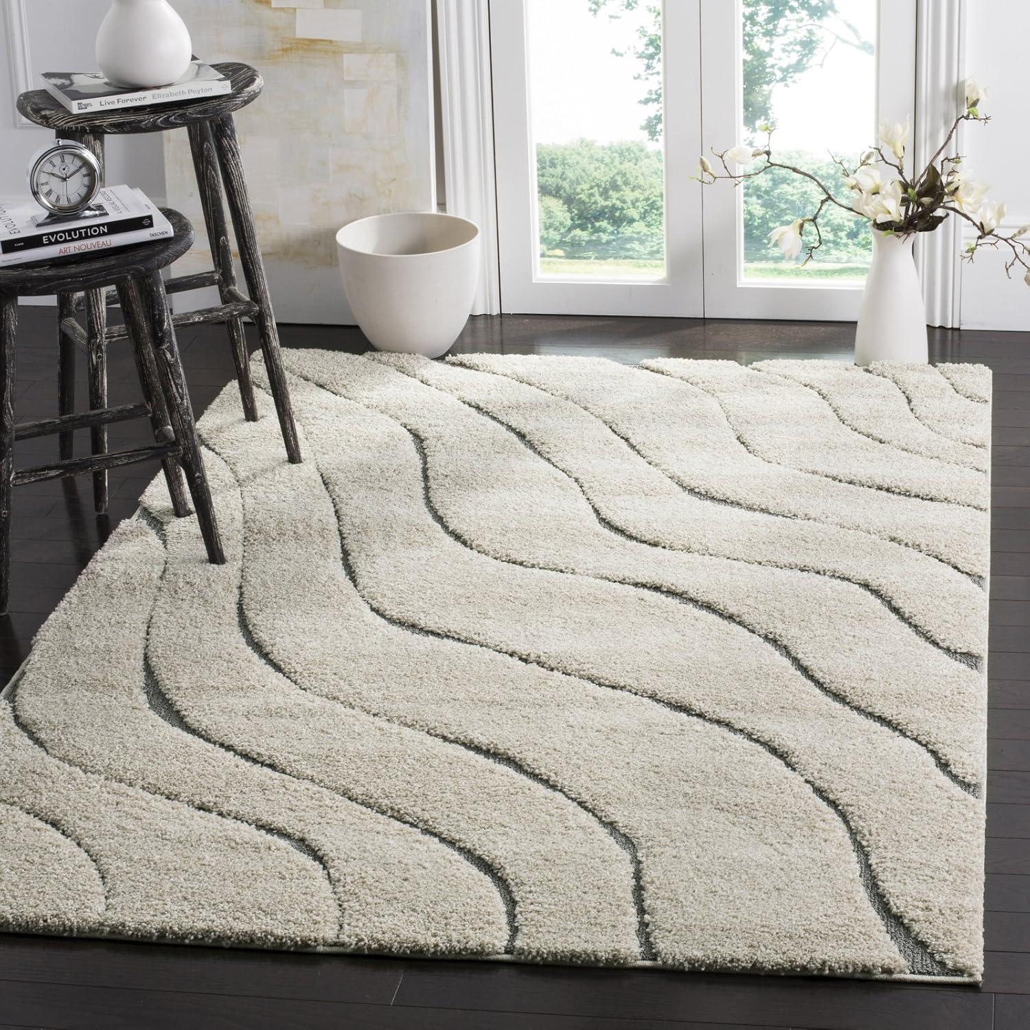 Florida Shag SG472 Power Loomed Indoor Area Rug - Cream/Blue - 8'x10' - Safavieh