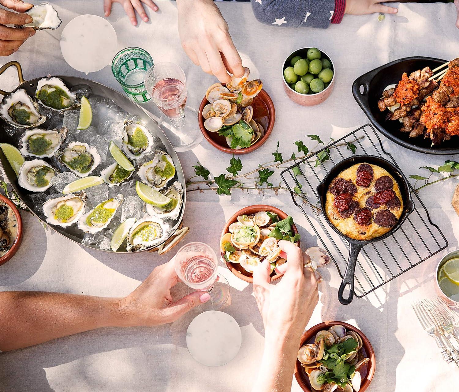 Farmhouse Decor Marble Coasters for Drinks - Kitchen Table Drink Coaster Set of 4-4" Diameter (Round White)