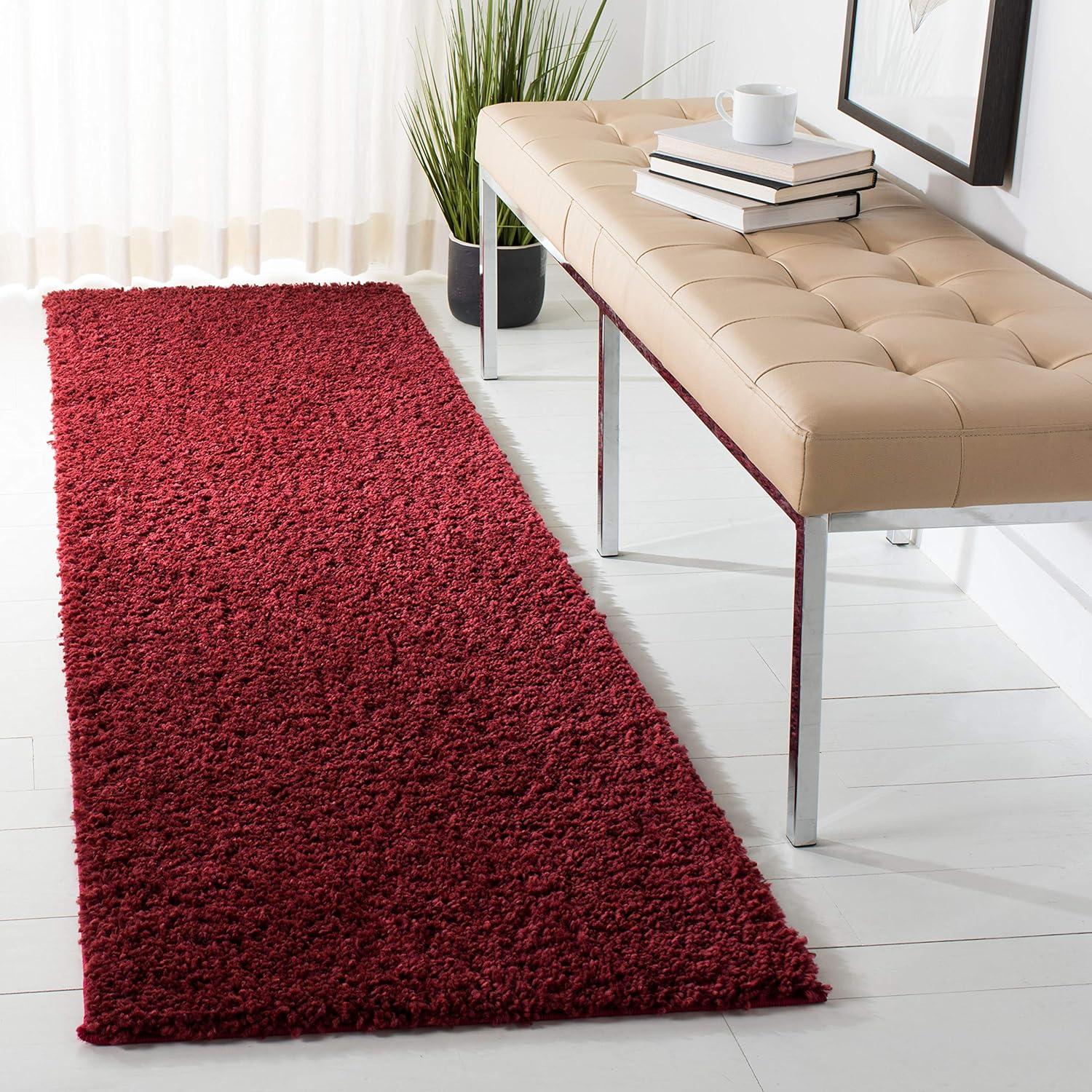SAFAVIEH August Carlene Solid Plush Shag Runner Rug, Burgundy, 2'3" x 6'