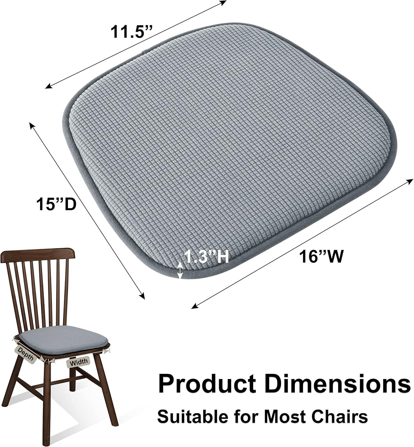 Shinnwa Chair Cushions Set of 4 Seat Cushions Soft Velvet Non Slip Chair Pads for Kitchen Dining Chairs 15 x 16 inch, Gray