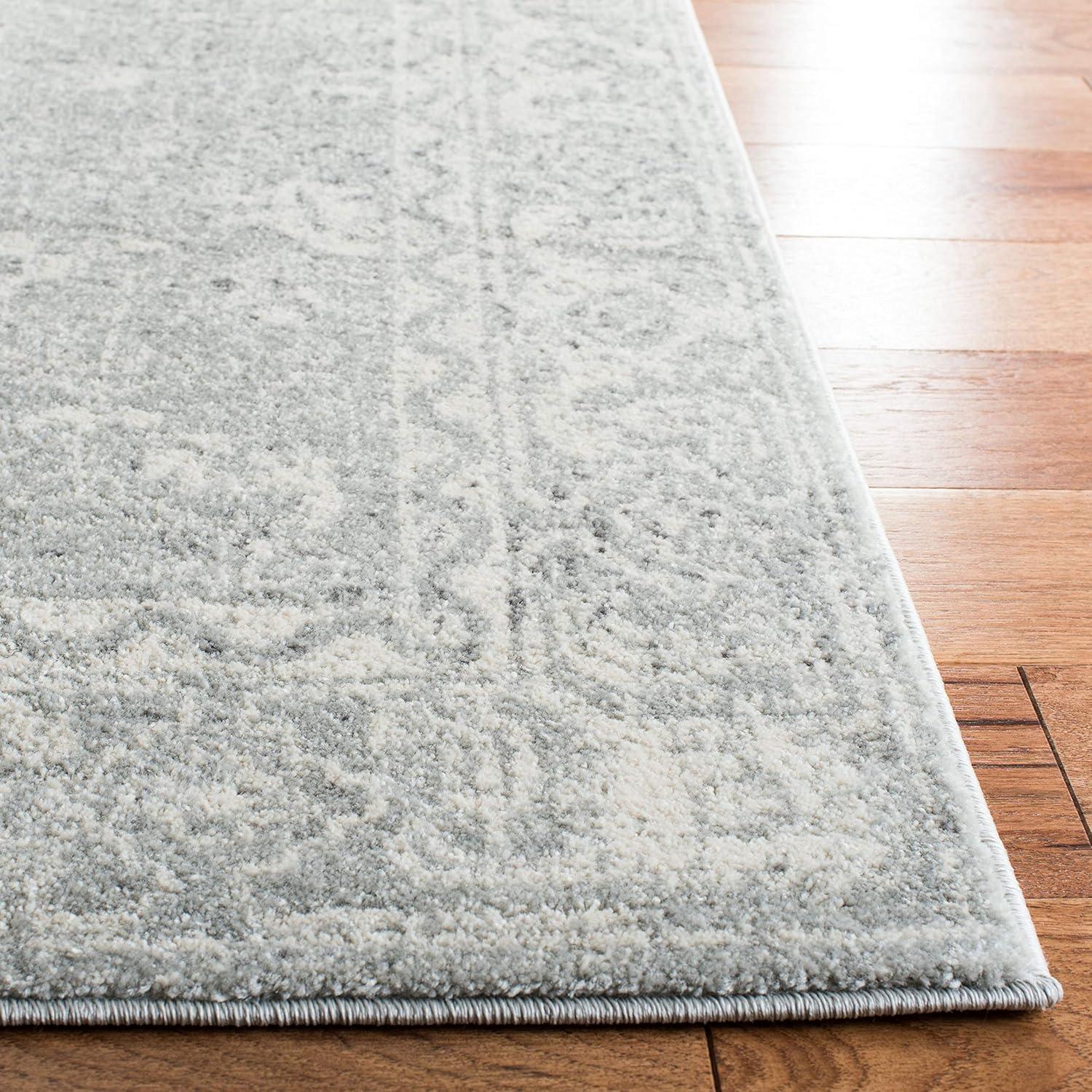 Silver and Ivory Rectangular Synthetic Area Rug