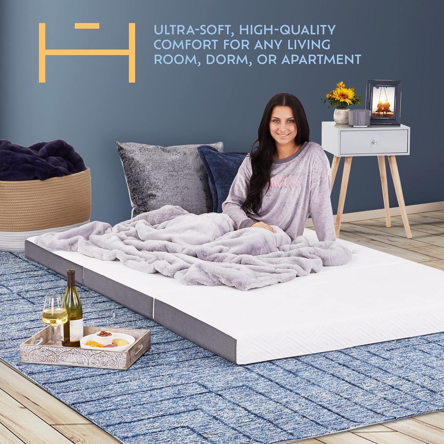 Heyward 4" Trifold Mattress, Tri Fold Memory Foam Foldable Mattress