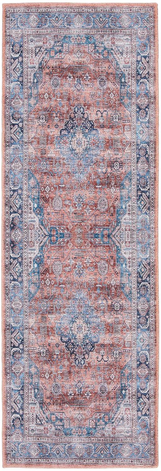 Nourison Washable Brilliance 2' x 6' Blue/Multi Vintage Indoor Bathroom, Kitchen Runner Rug