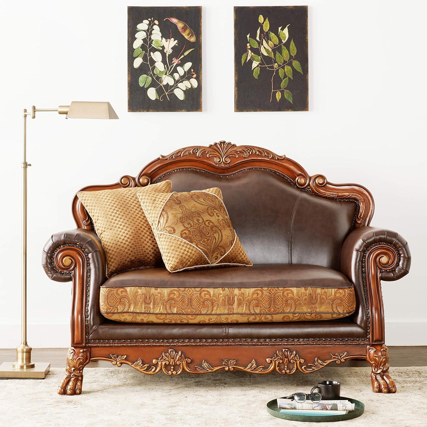 Acme Furniture 67" Dresden Sofa Brown Synthetic Leather/Chenille/Cherry Oak