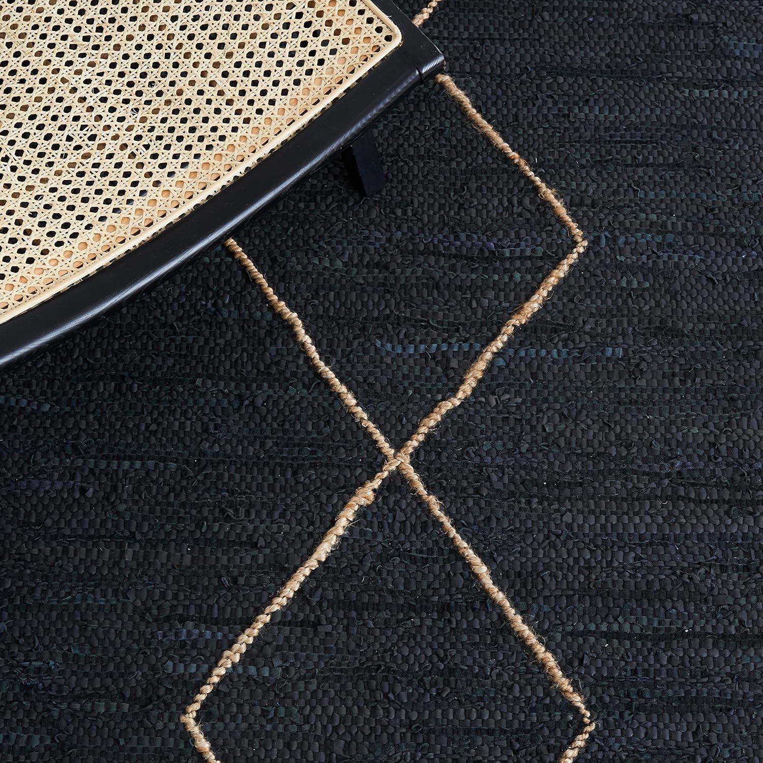 Vintage Leather VTL801 Hand Woven Area Rug - Black/Natural - 6'x6' - Safavieh.