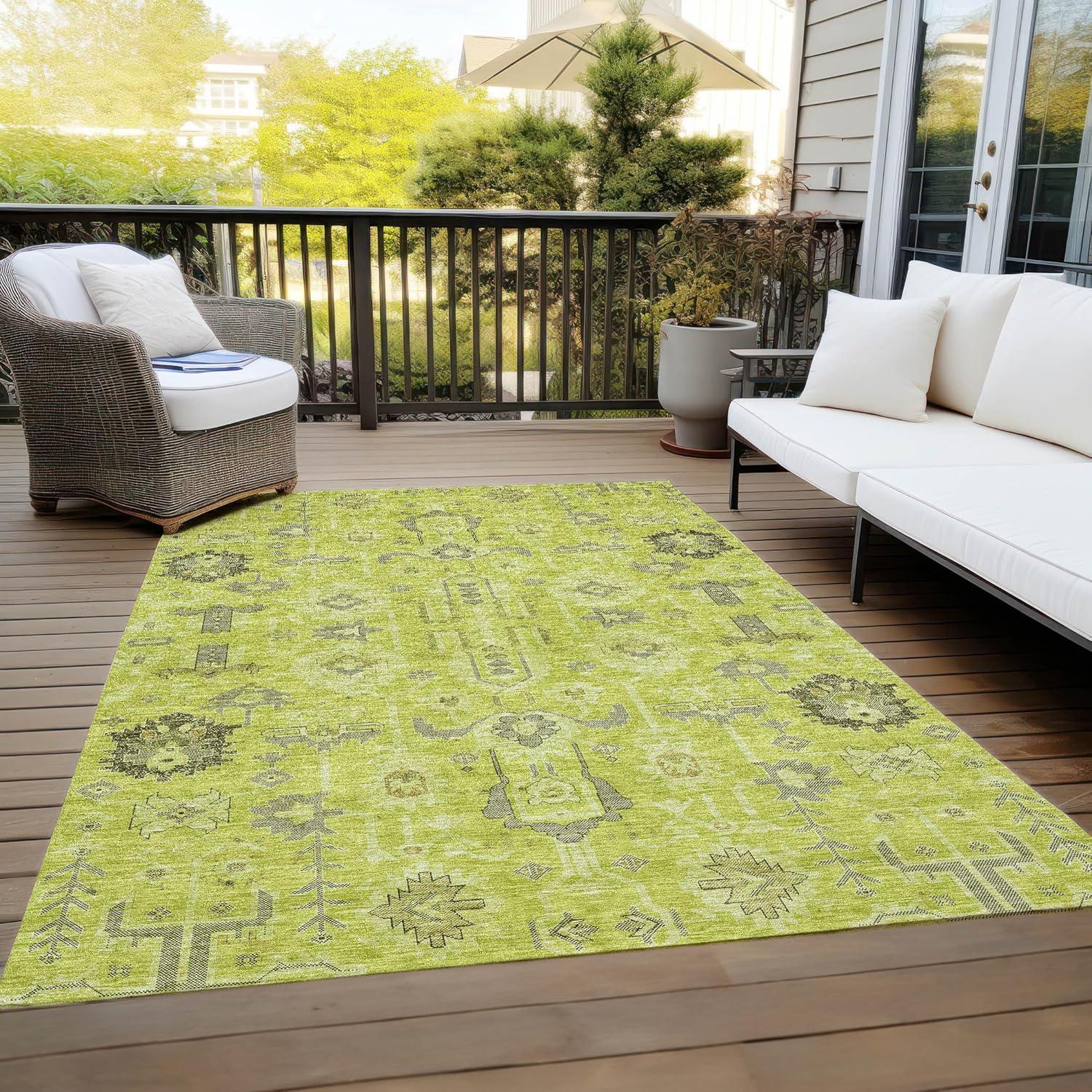 Aloe Green and Gray Geometric 10' x 14' Indoor/Outdoor Area Rug