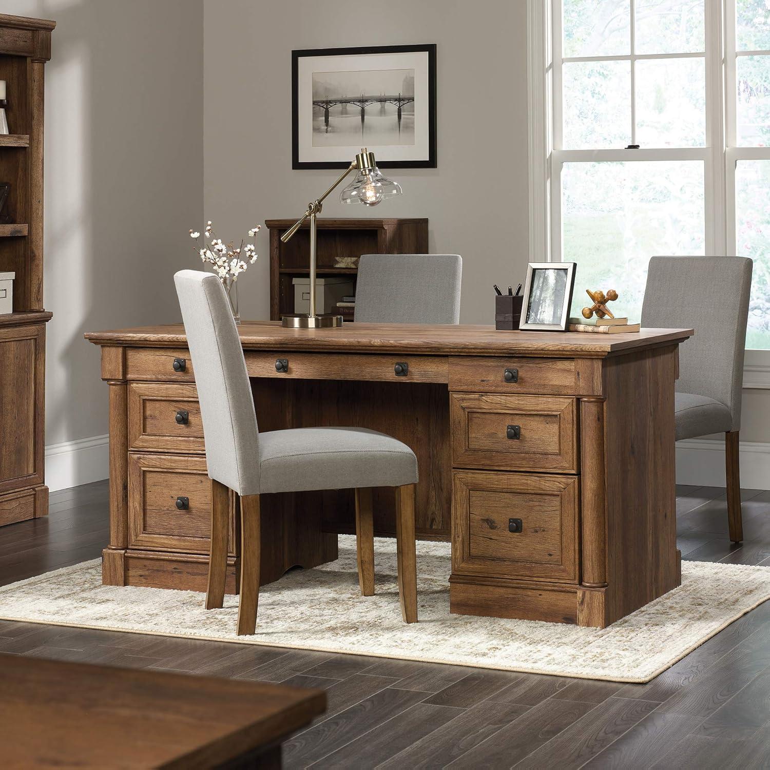 Sauder Palladia Executive Desk, Vintage Oak Finish