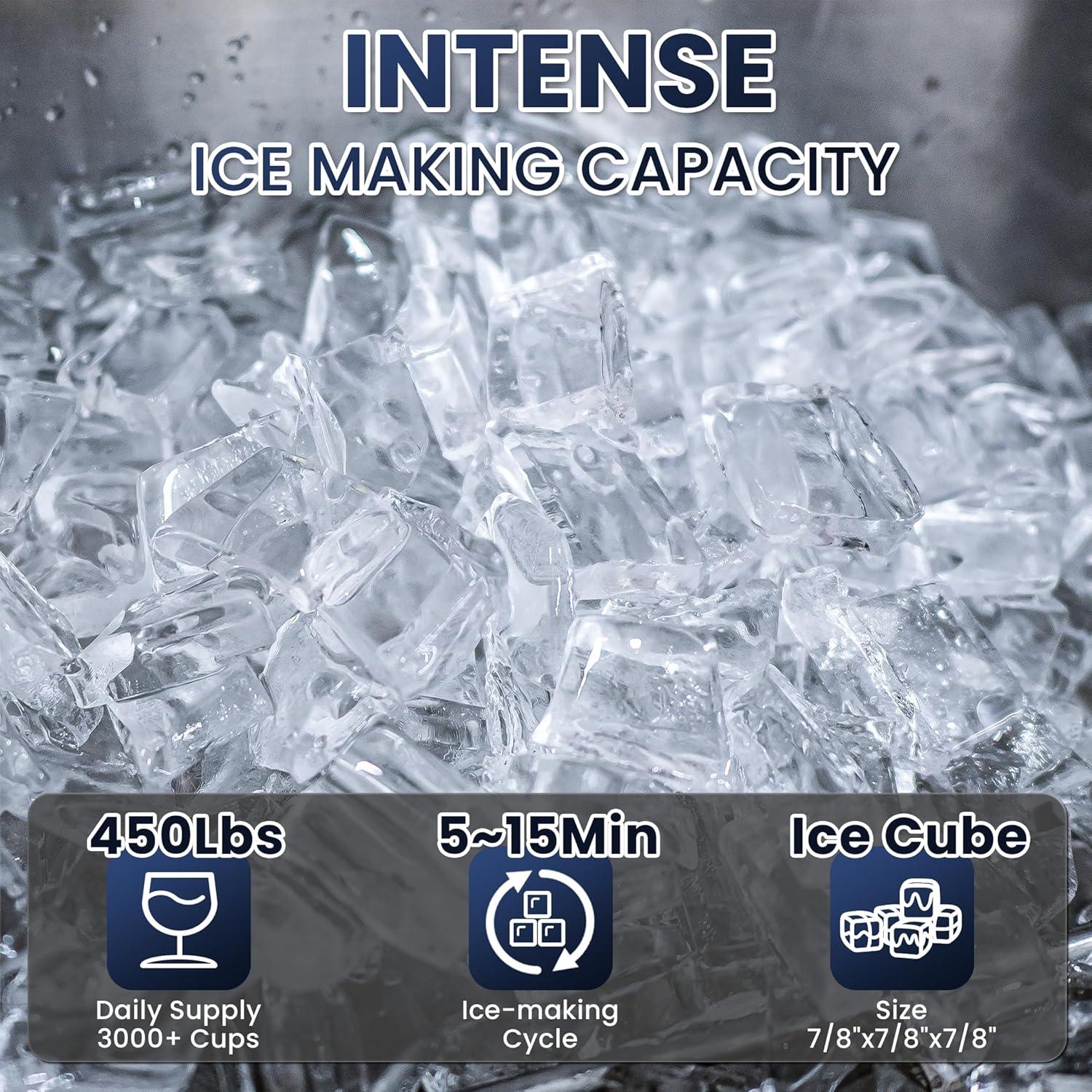 Coolake Commercial Ice Maker Machine 450lbs With 360lb Large Storage, 22 Inch Full Cube Air Cooled Stainless Steel Freestanding Ice Machine For Restaurant Church Hotel, Doe Etl Listed & Reviews | Wayfair