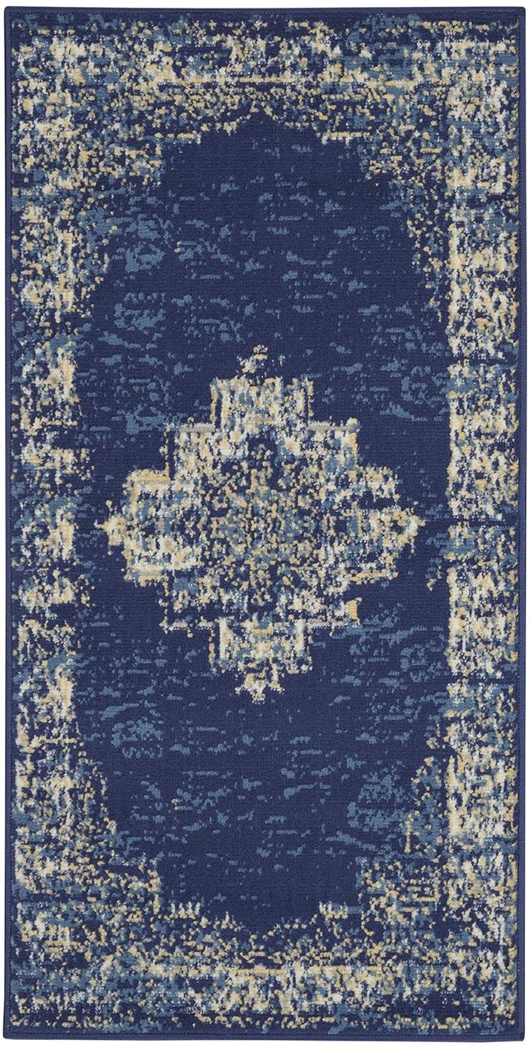 Nourison Grafix GRF14 Indoor only Area Rug - Navy Blue 2' x 4'