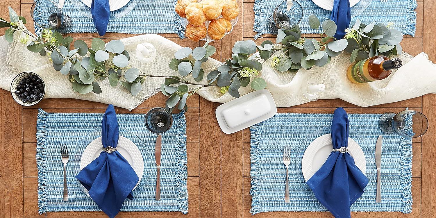 DII Variegated Light Blue Fringe Placemat (Set of 6)