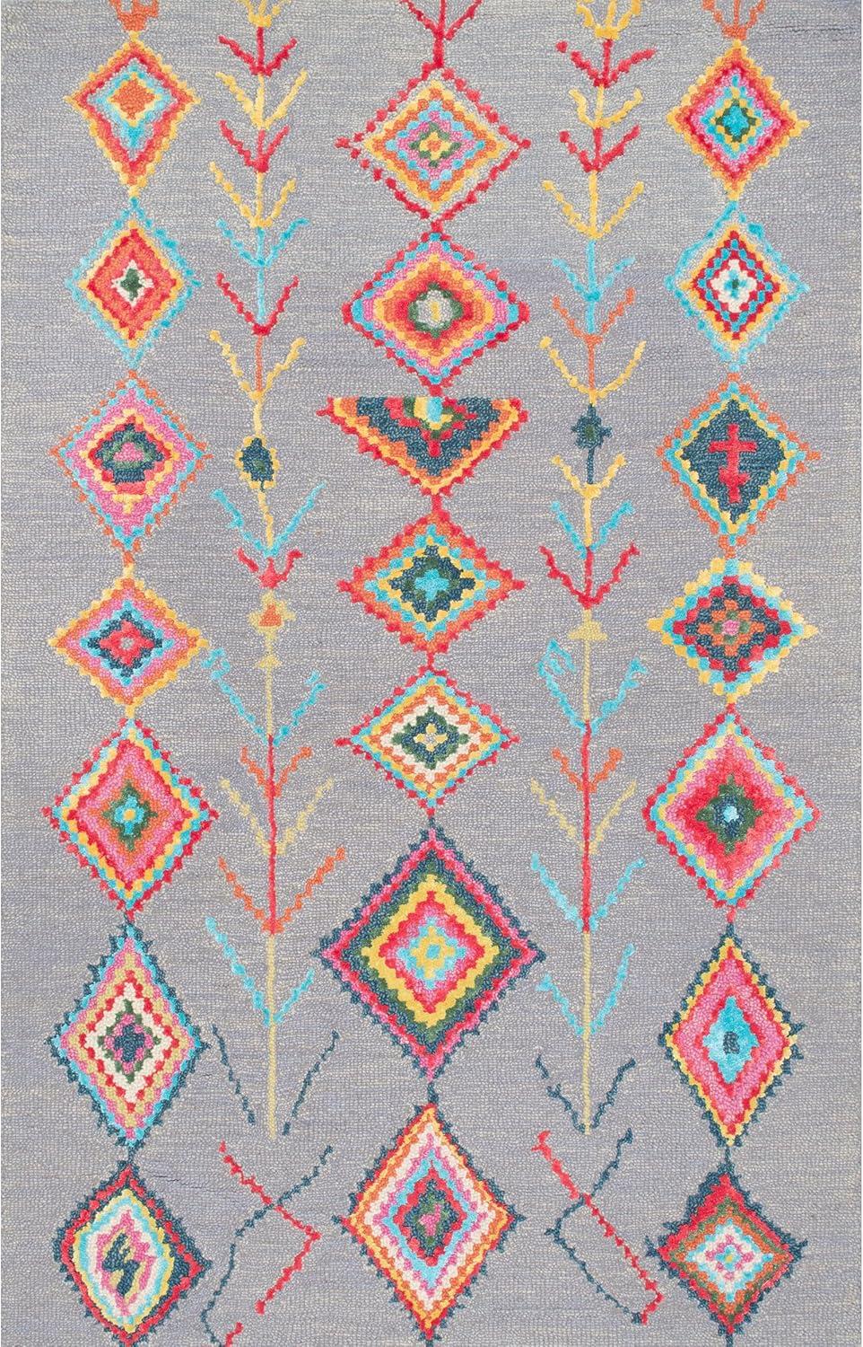 nuLOOM 3'x5' Hand Tufted Belini Area Rug Gray: Wool & Viscose, Geometric, Medium Pile, Bohemian Style