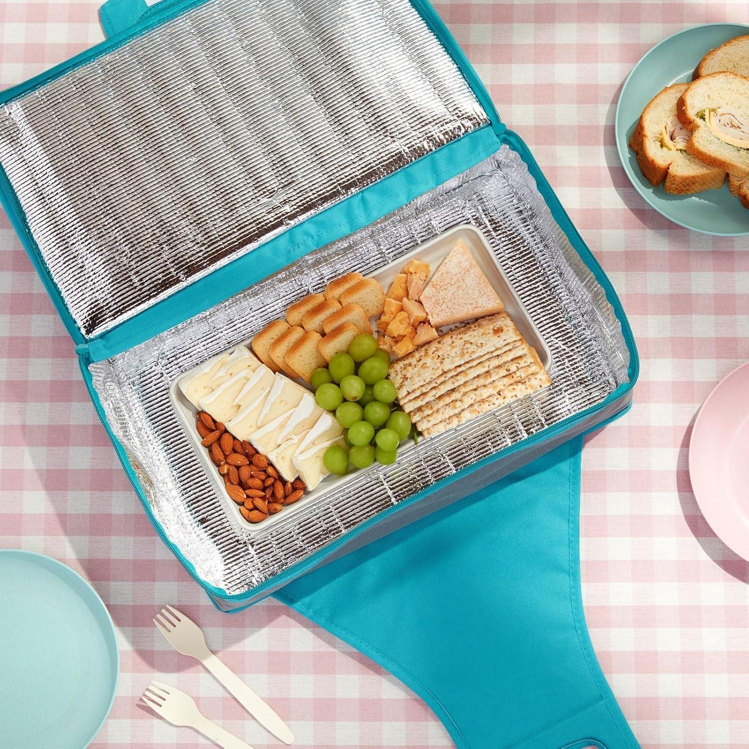 Juvale Thermal Insulated Casserole Carrier - Food Warmer Bag Container for Hot Lunch, Transport (Teal and Gray, 16x10x4 In)